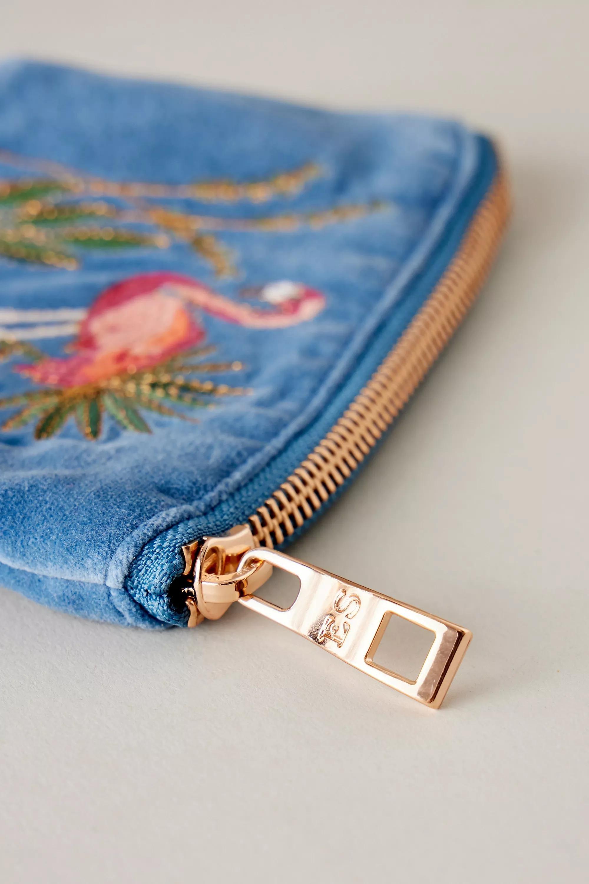 Embroidered Velvet Pouch, Blue, A501_0040, large image number 1