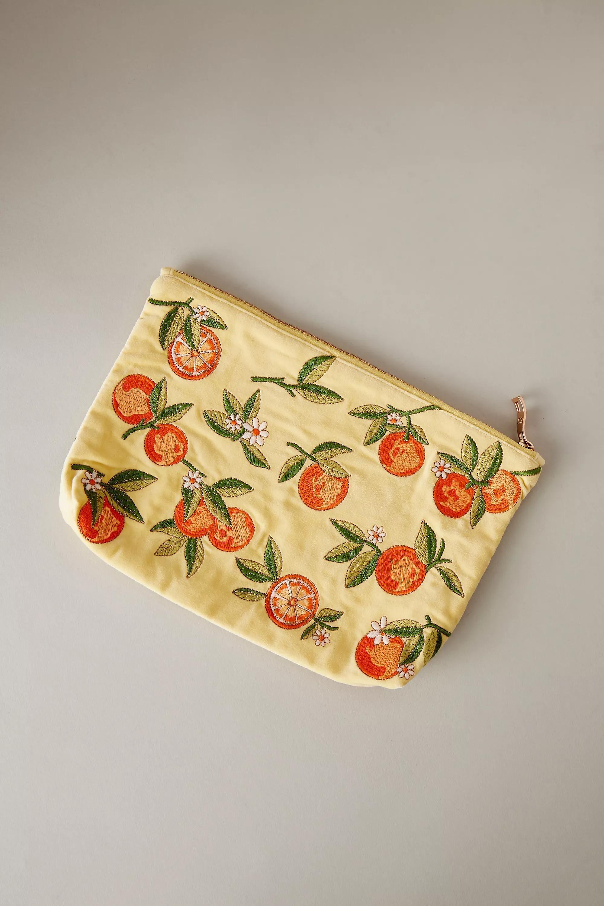 Anthropologie Embroidered Makeup Bag, Orange, A501_0080, large image number 0
