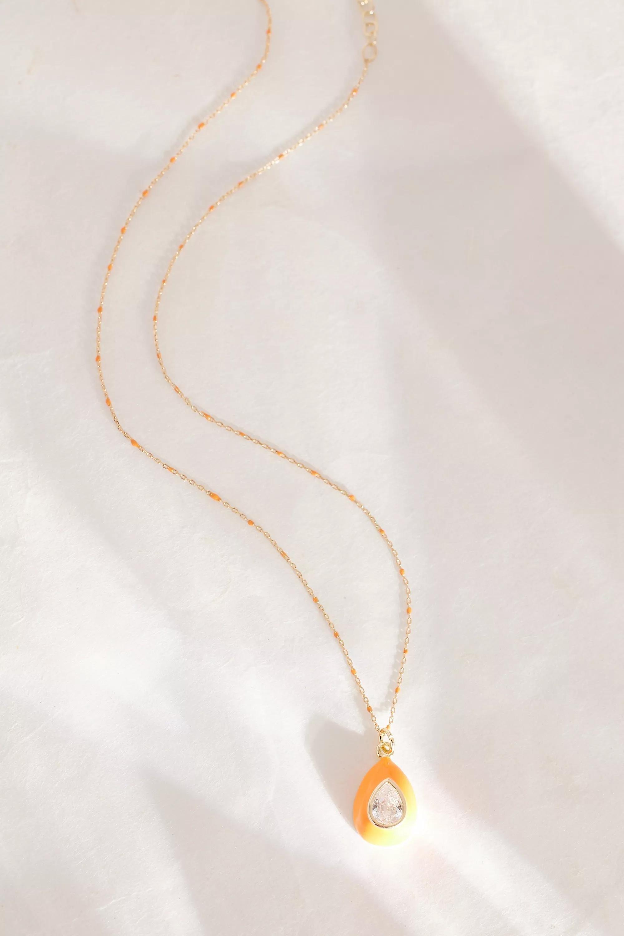 Gold-Plated Colourful Crystal Teardrop Pendant Necklace, Orange, A501_0080, large image number 0