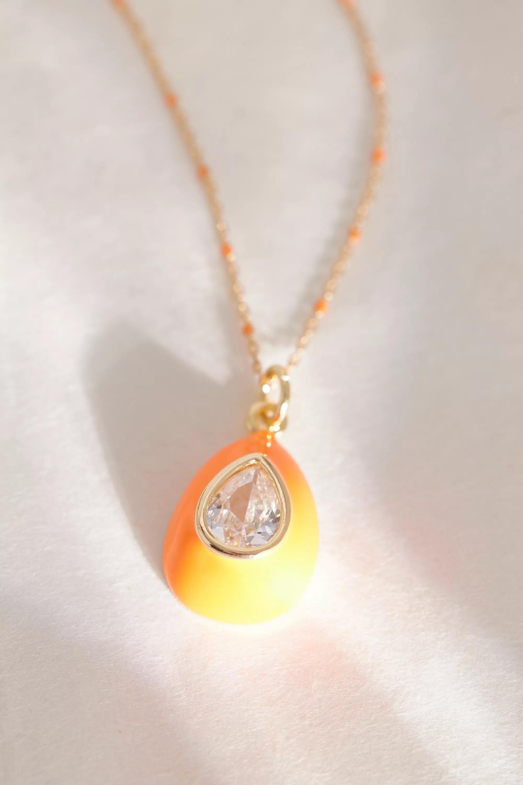 Gold-Plated Colourful Crystal Teardrop Pendant Necklace, Orange, A501_0080, large image number 1