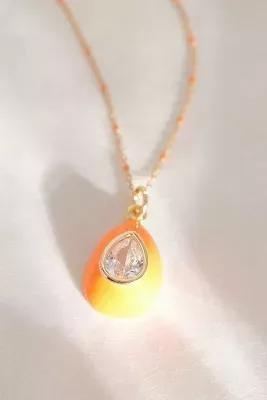 Gold-Plated Colourful Crystal Teardrop Pendant Necklace, Orange, A501_0080, large image number 3