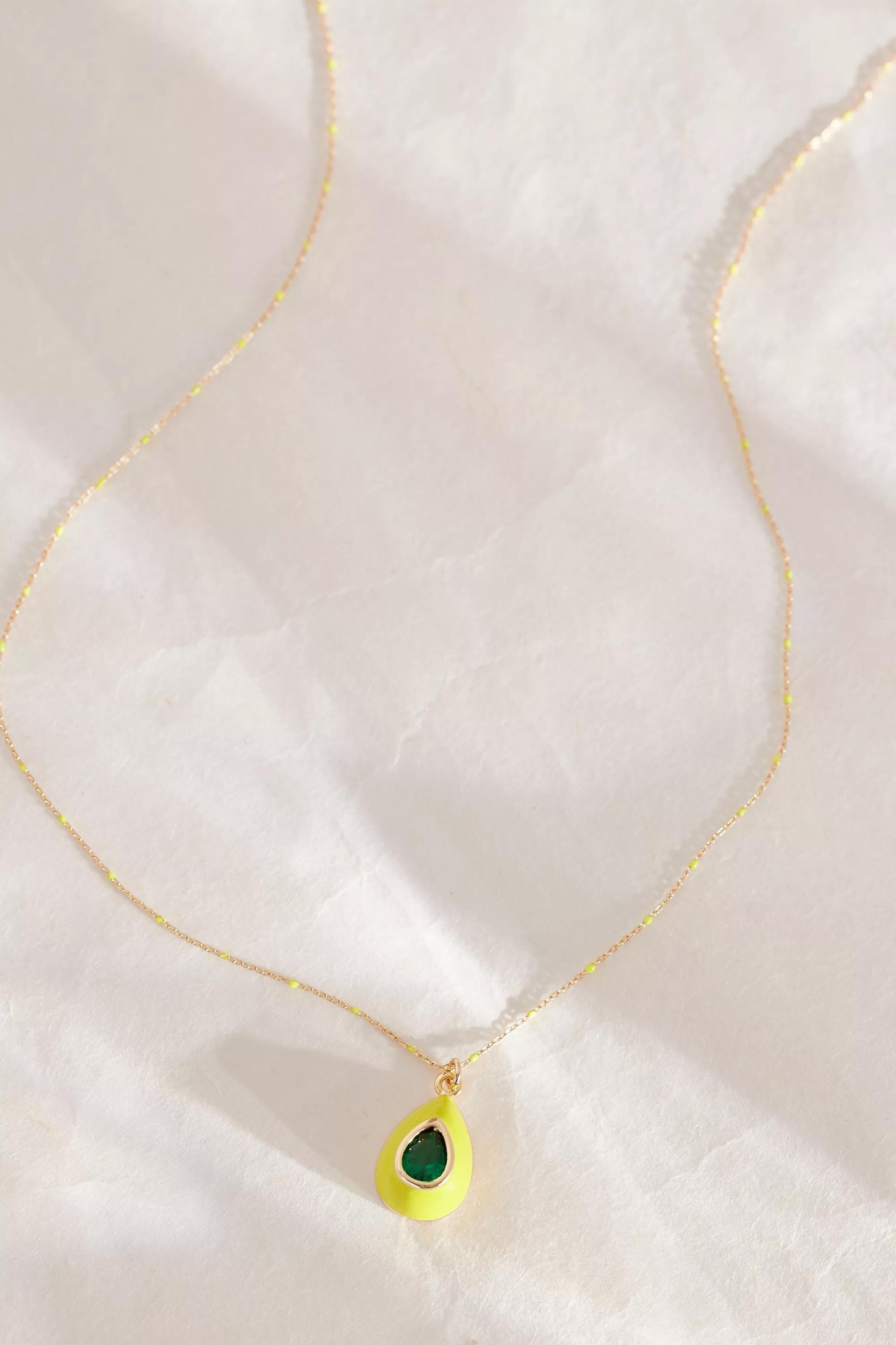 Gold-Plated Colourful Crystal Teardrop Pendant Necklace, Green, A501_0391, large image number 0