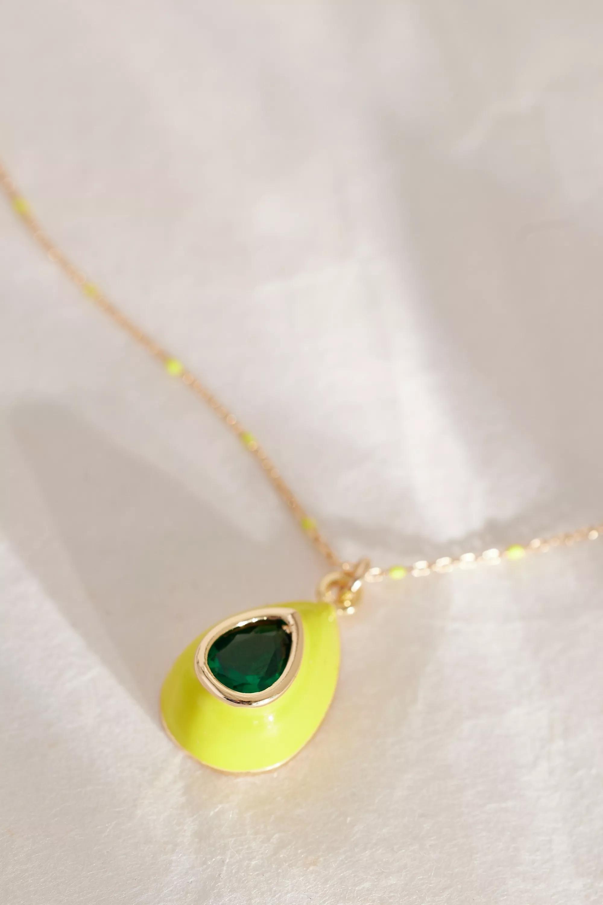 Gold-Plated Colourful Crystal Teardrop Pendant Necklace, Green, A501_0391, large image number 1