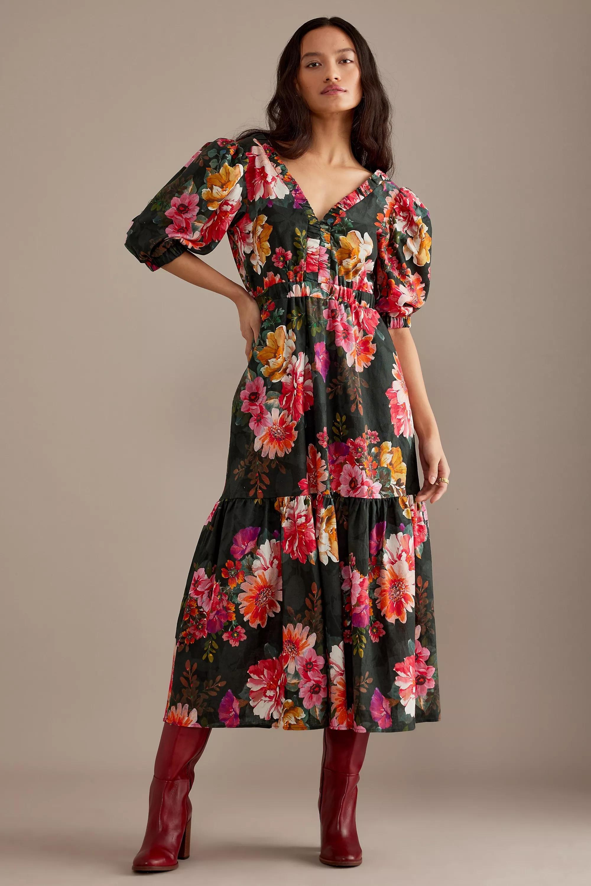 Anthropologie - Kachel X Anthropologie Juniper Puff-Sleeve Tiered Maxi Dress, Multicolour