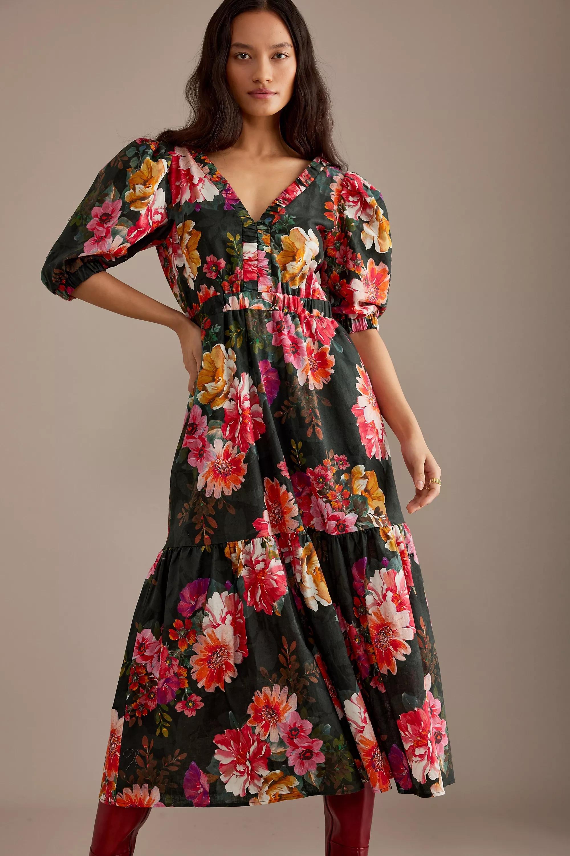 Anthropologie - Kachel X Anthropologie Juniper Puff-Sleeve Tiered Maxi Dress, Multicolour