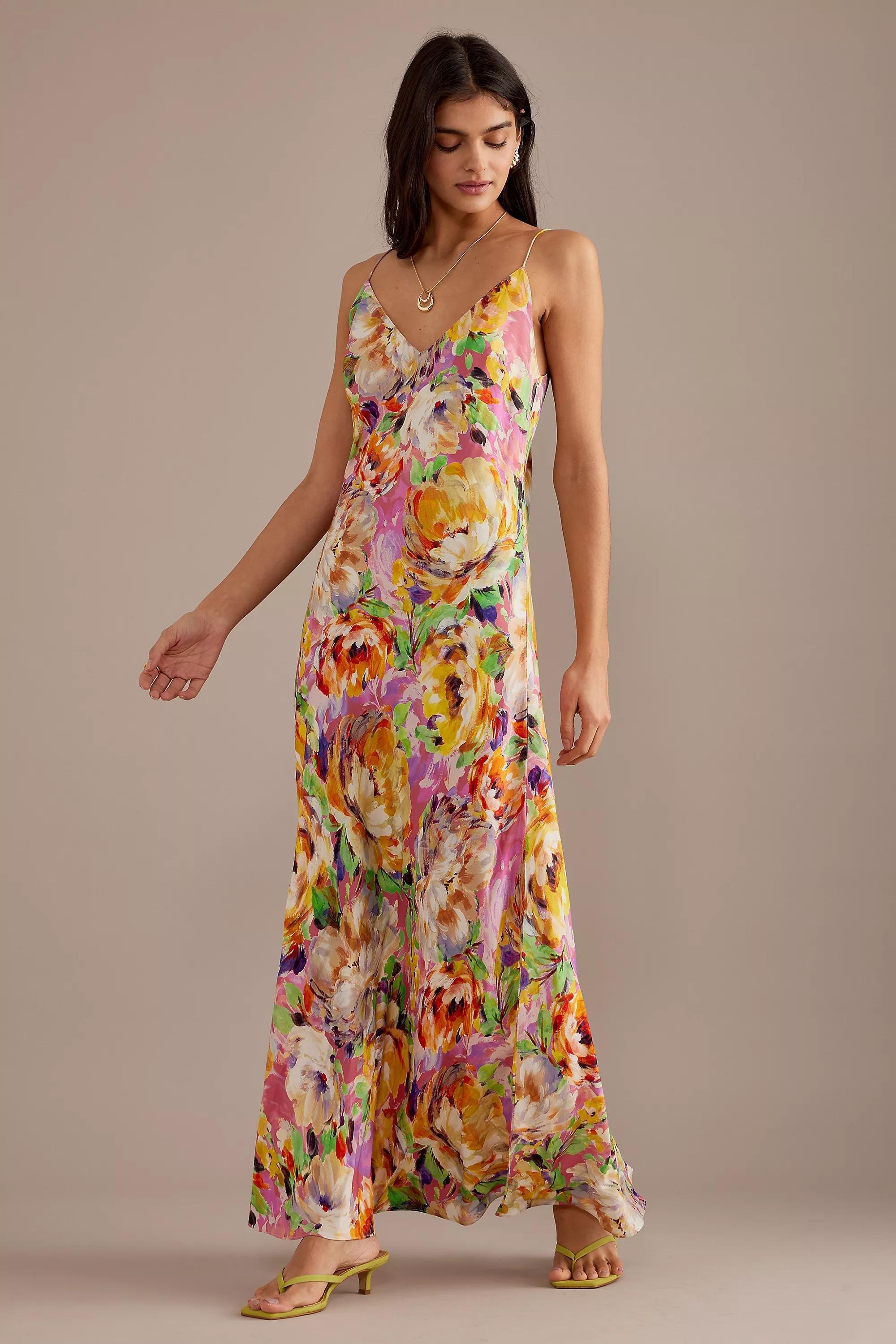 Anthropologie Floral Slip Maxi, Orange, , large image number 0