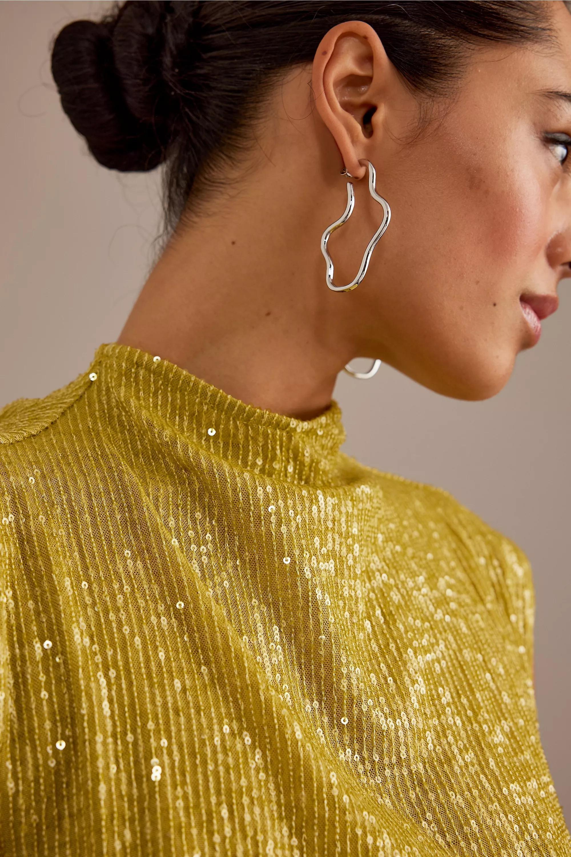 Oversized Squiggle Hoop Earrings, Silver, A501_0007, large image number 1