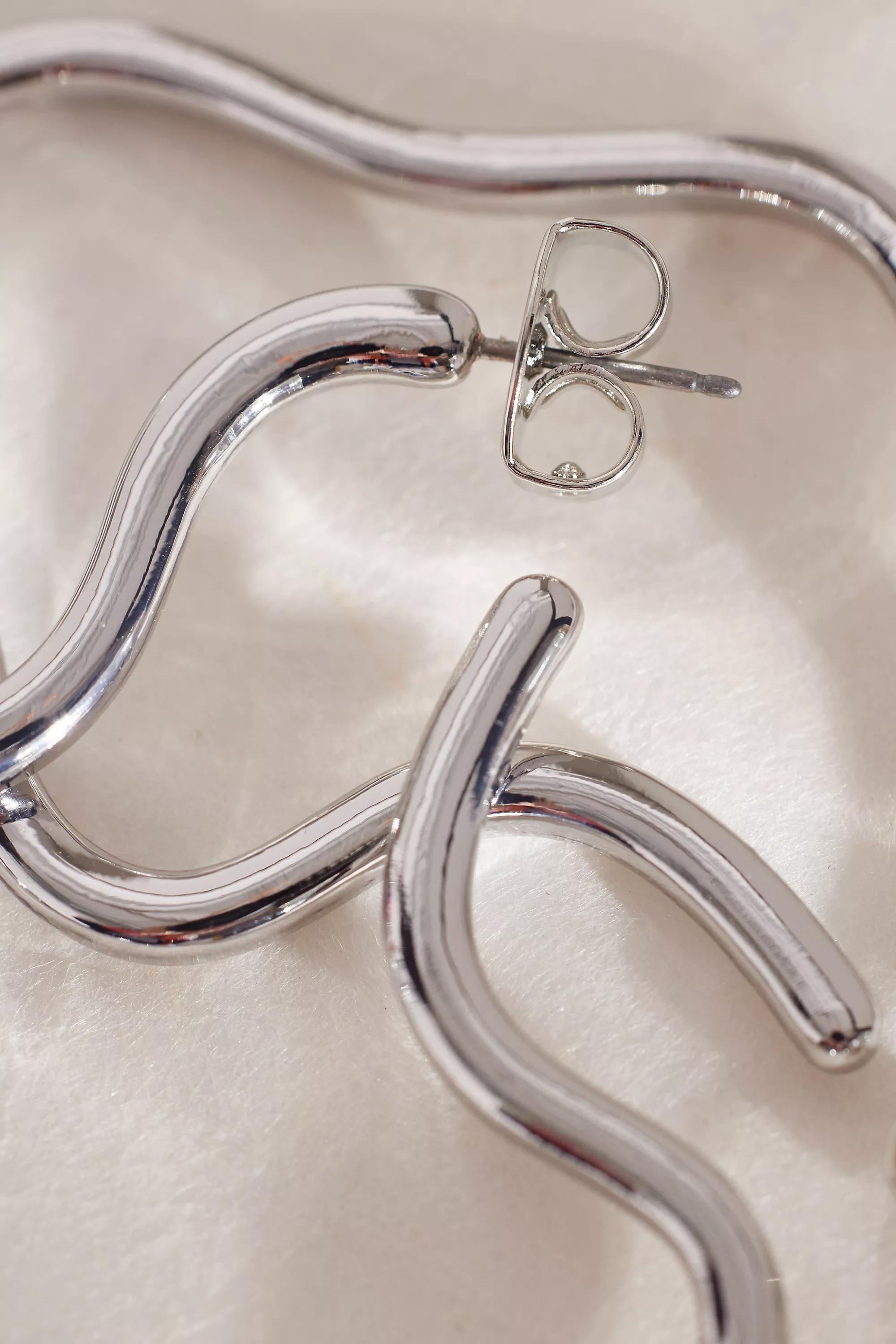 Oversized Squiggle Hoop Earrings, Silver, A501_0007, large image number 2