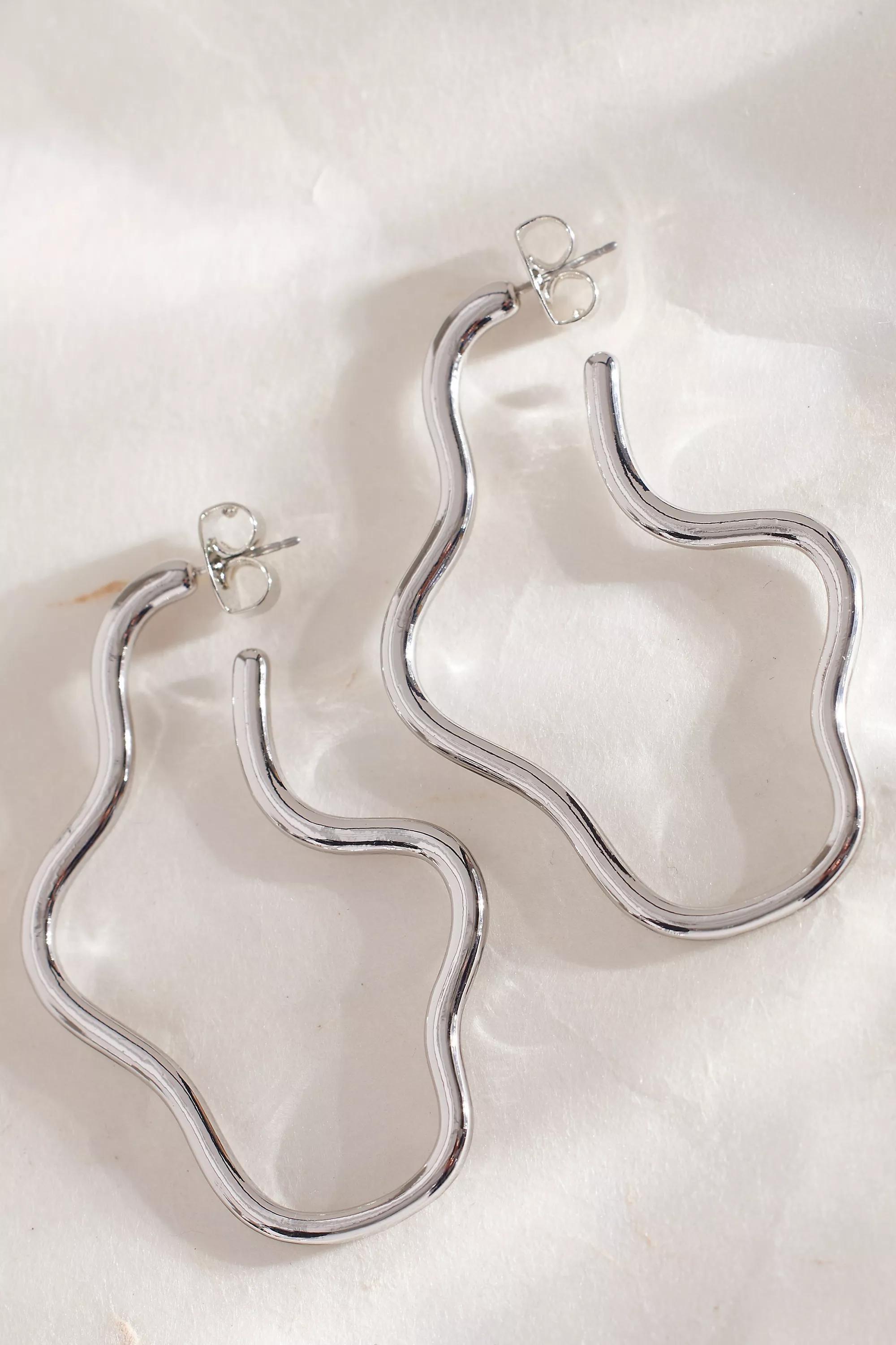 Oversized Squiggle Hoop Earrings, Silver, A501_0007, large image number 3