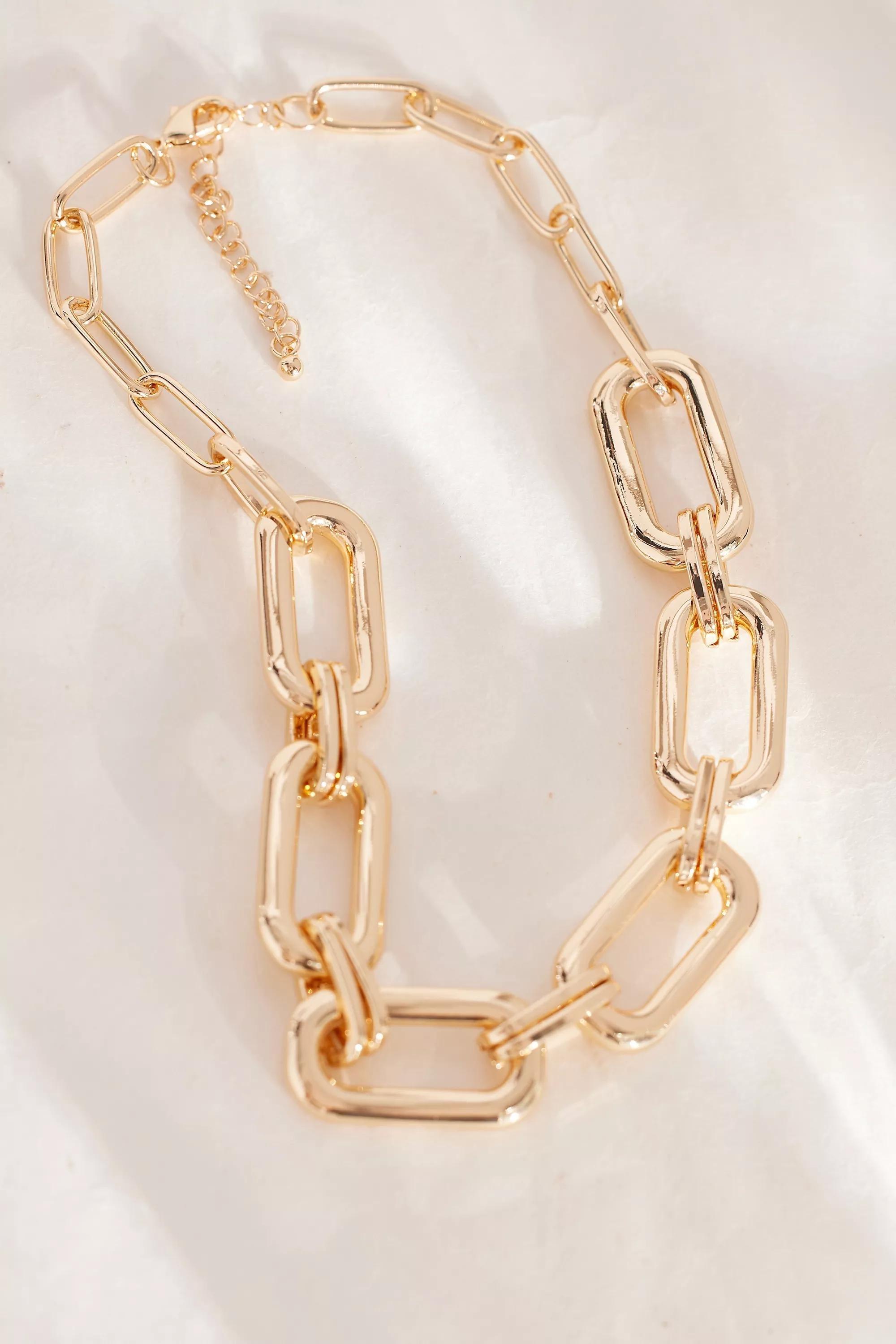 Oversized Chain Necklace, Gold, A501_0070, large image number 1