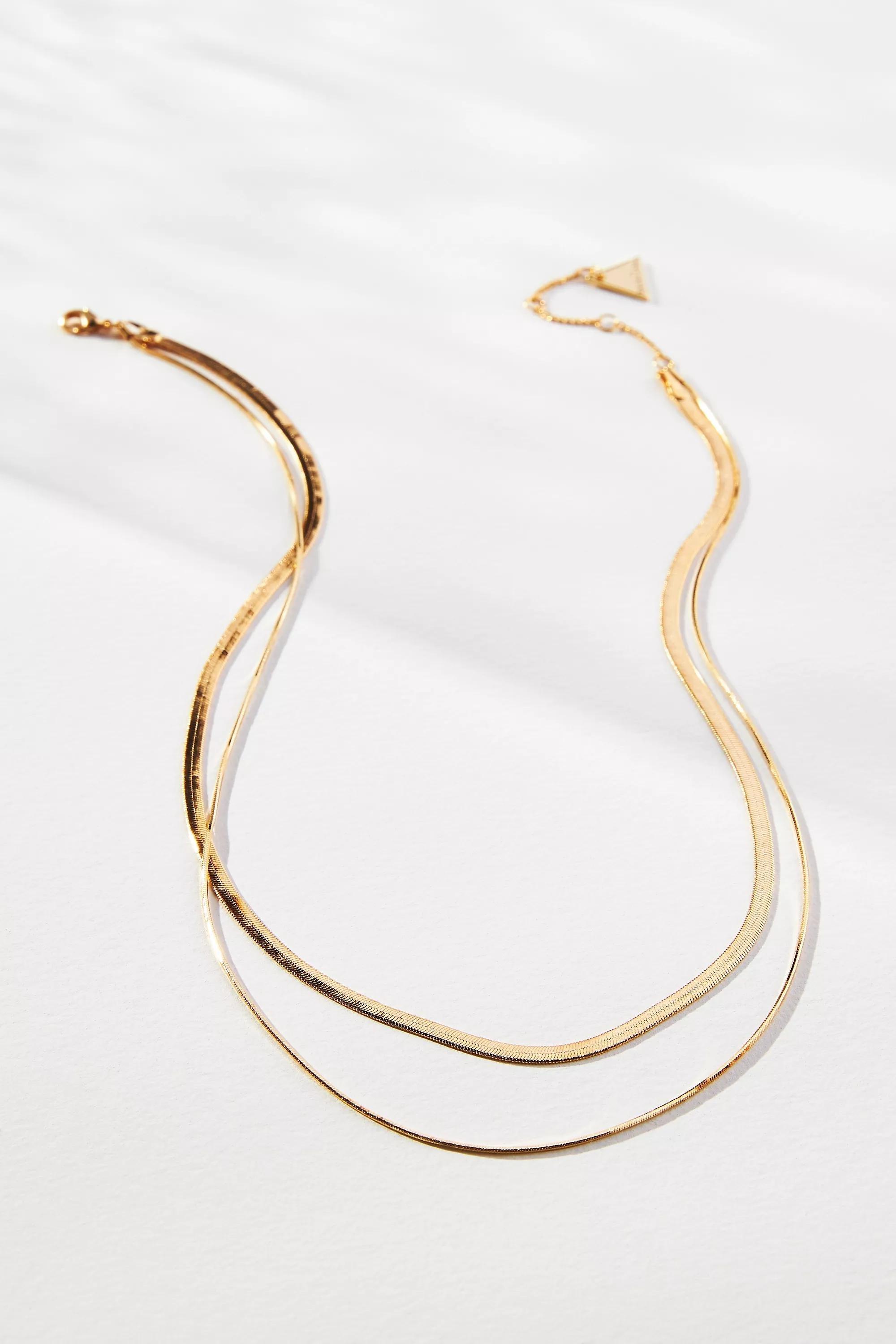 GOLD Double Layer Herringbone Necklace, , medium