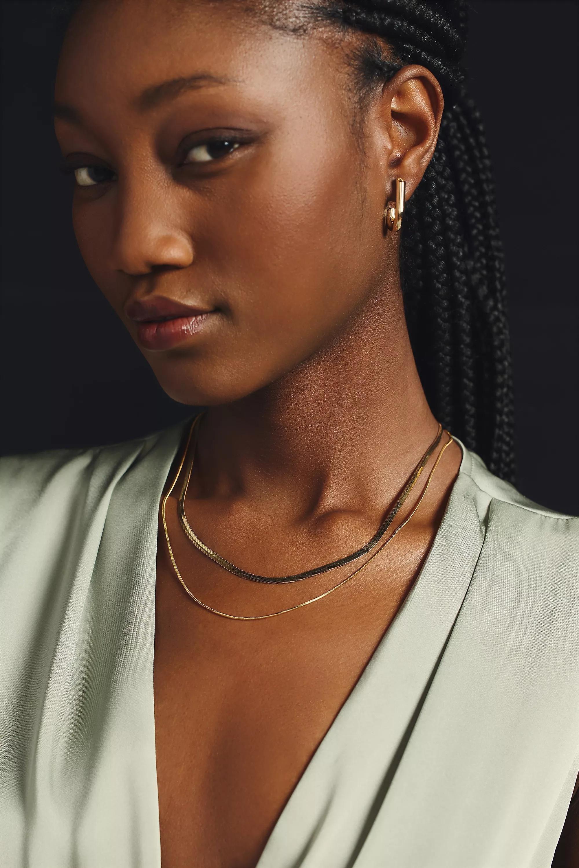 GOLD Double Layer Herringbone Necklace, A501_0070, large image number 1