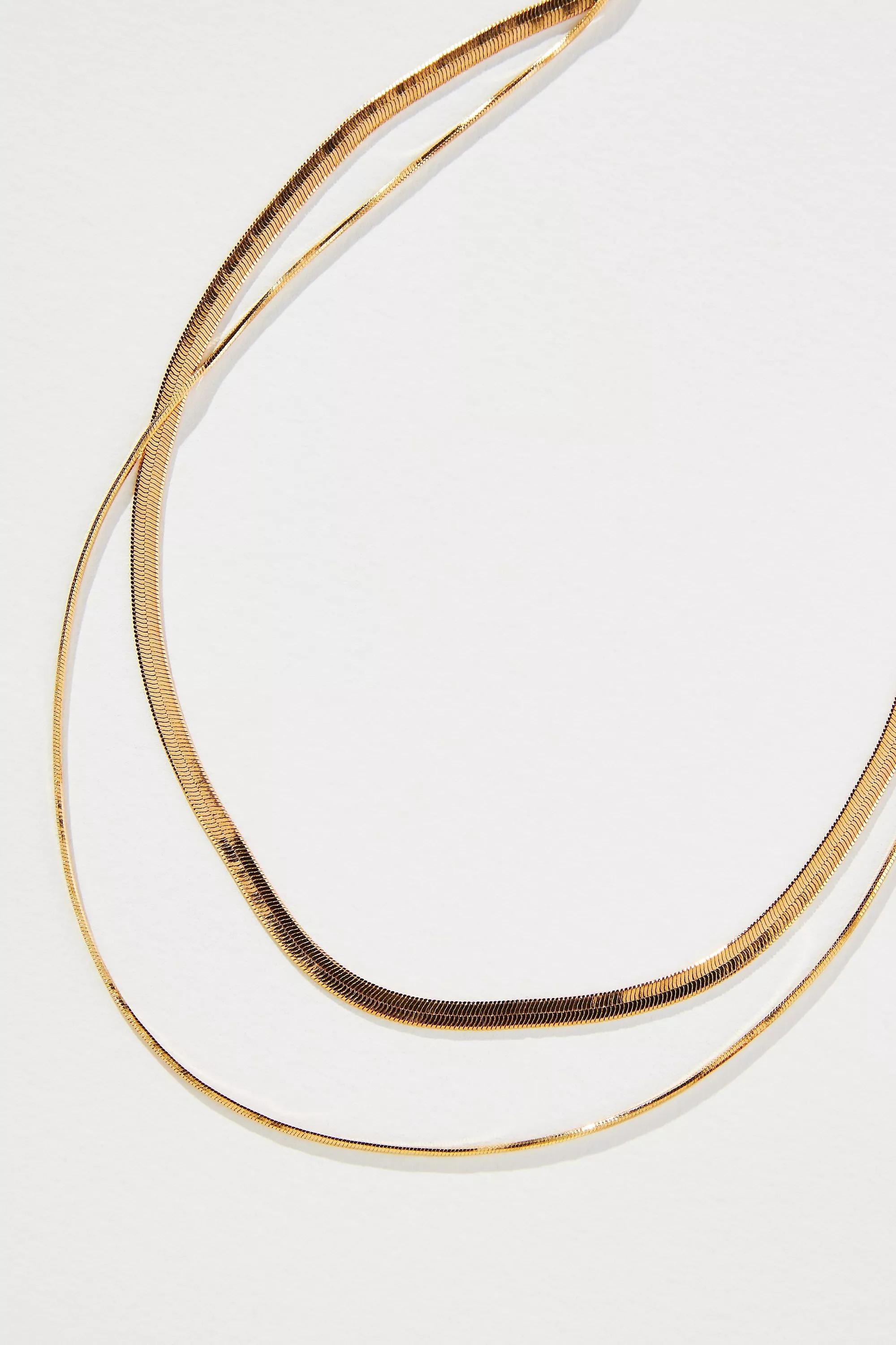 GOLD Double Layer Herringbone Necklace, A501_0070, large image number 2