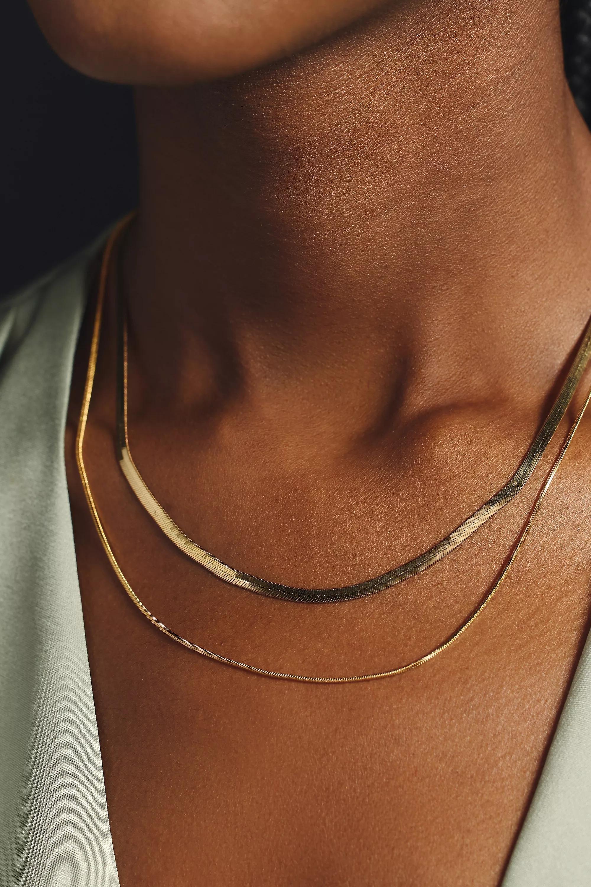 GOLD Double Layer Herringbone Necklace, A501_0070, large image number 3