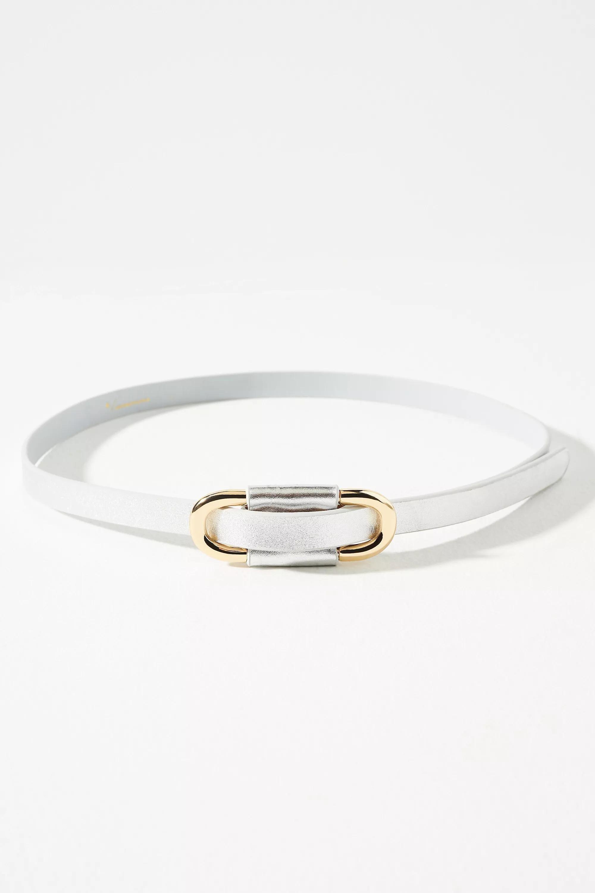 Skinny Leather Belt, Silver, , large image number 0