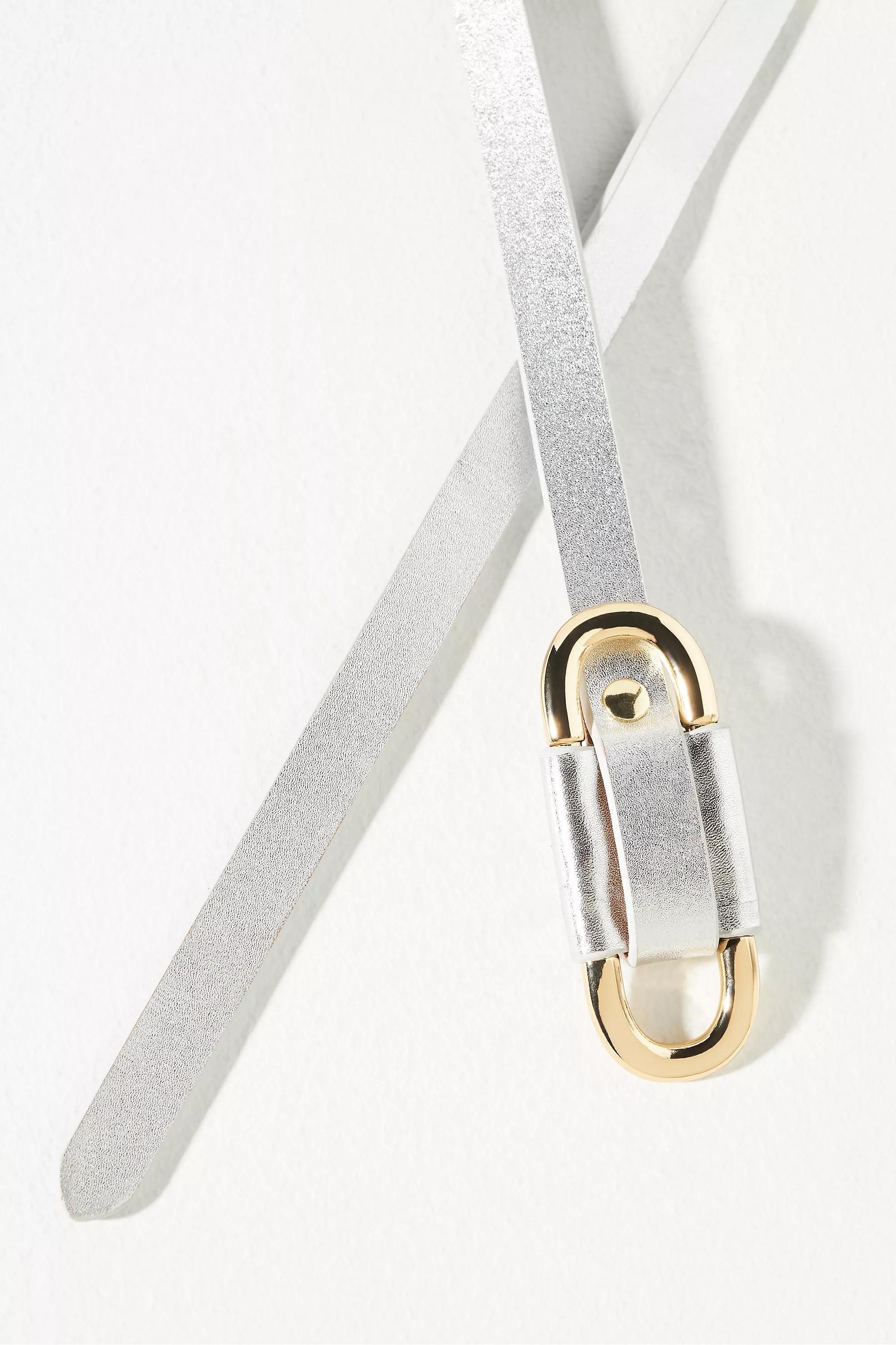 Skinny Leather Belt, Silver, , large image number 1