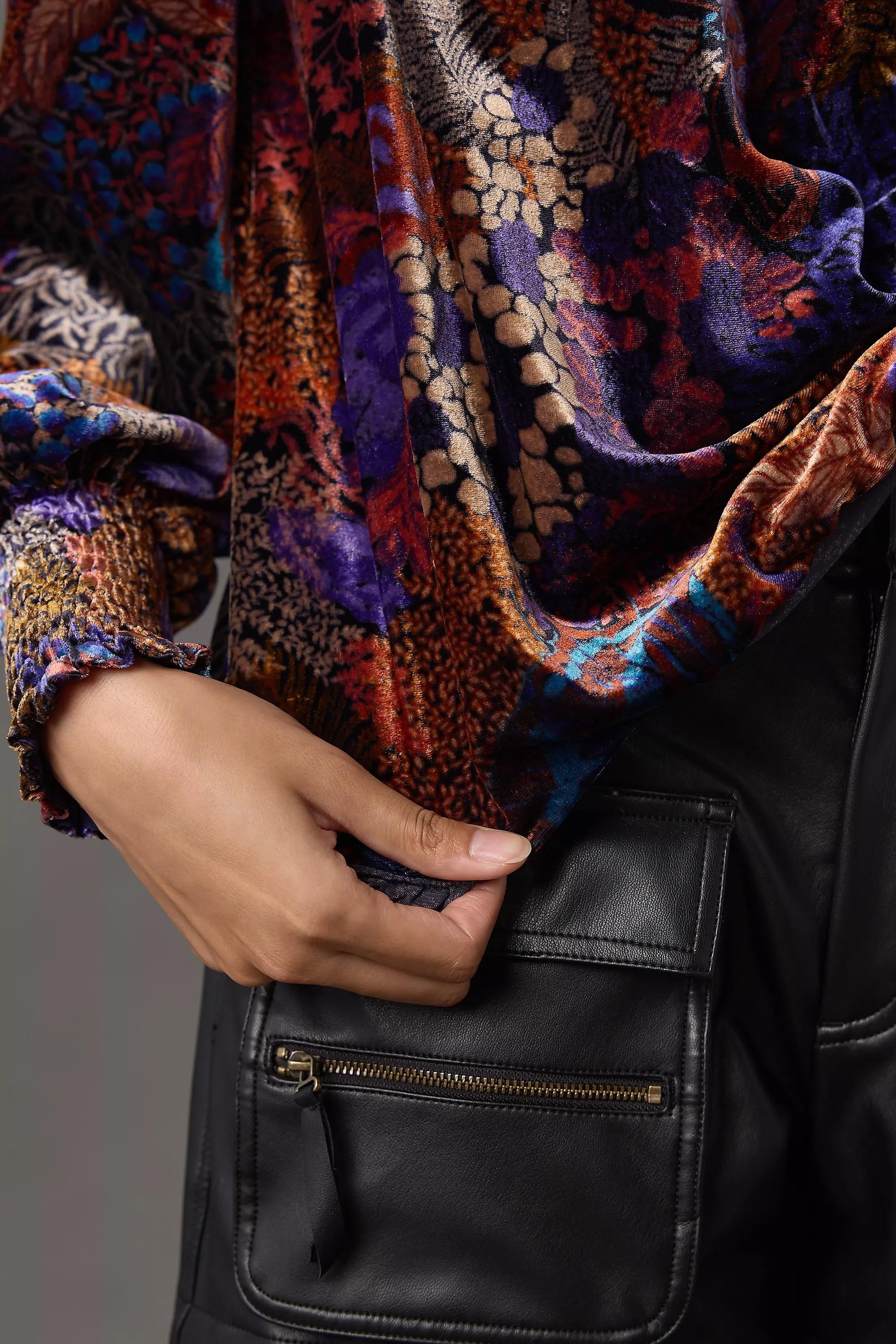 By Anthropologie Velvet Wrap Blouse, Multicolour, , large image number 0