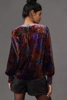 By Anthropologie Velvet Wrap Blouse, Multicolour, , large image number 1