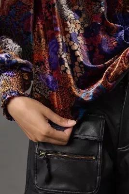 By Anthropologie Velvet Wrap Blouse, Multicolour, , large image number 3