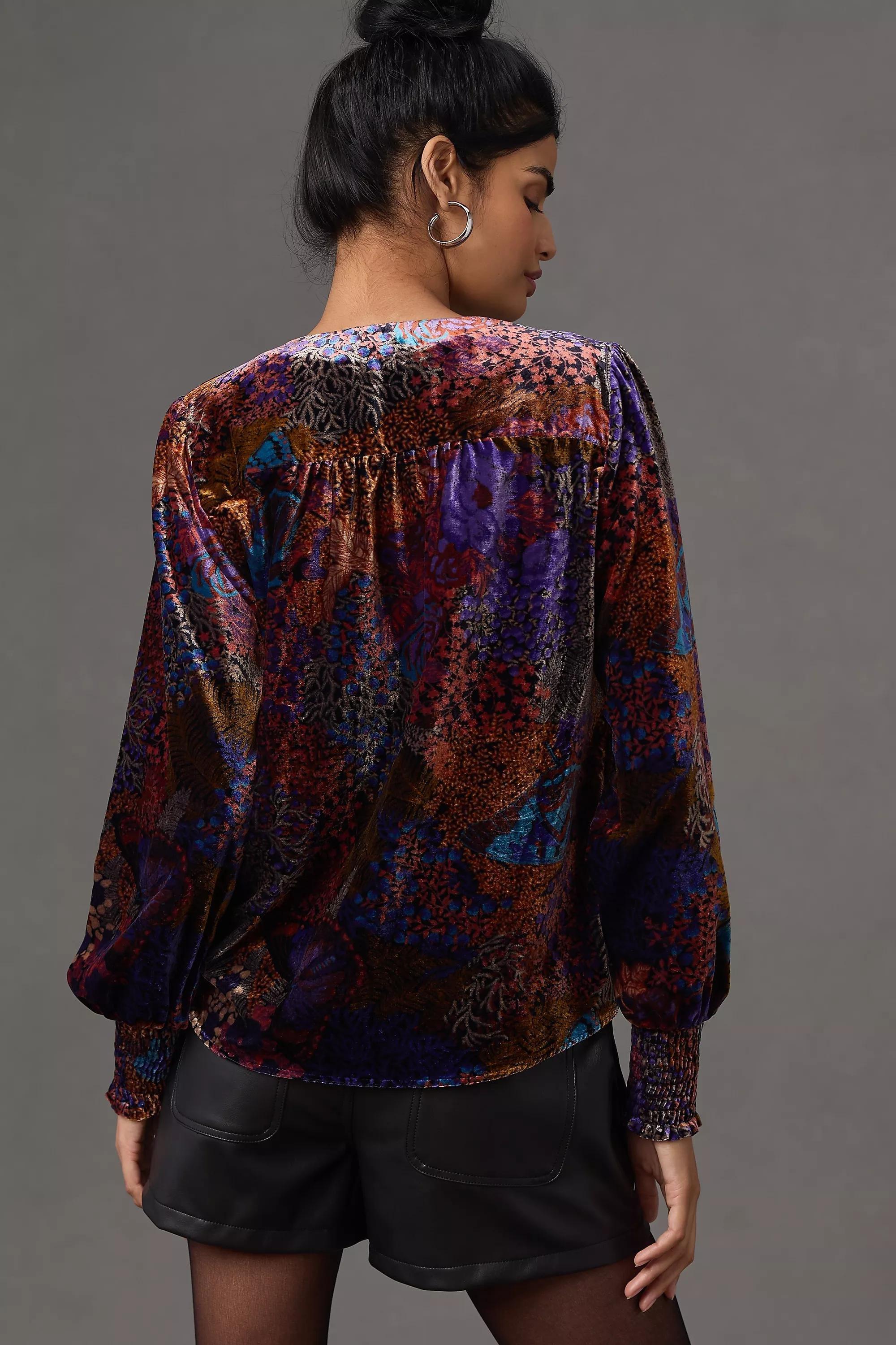 By Anthropologie Velvet Wrap Blouse, Multicolour, , large image number 4