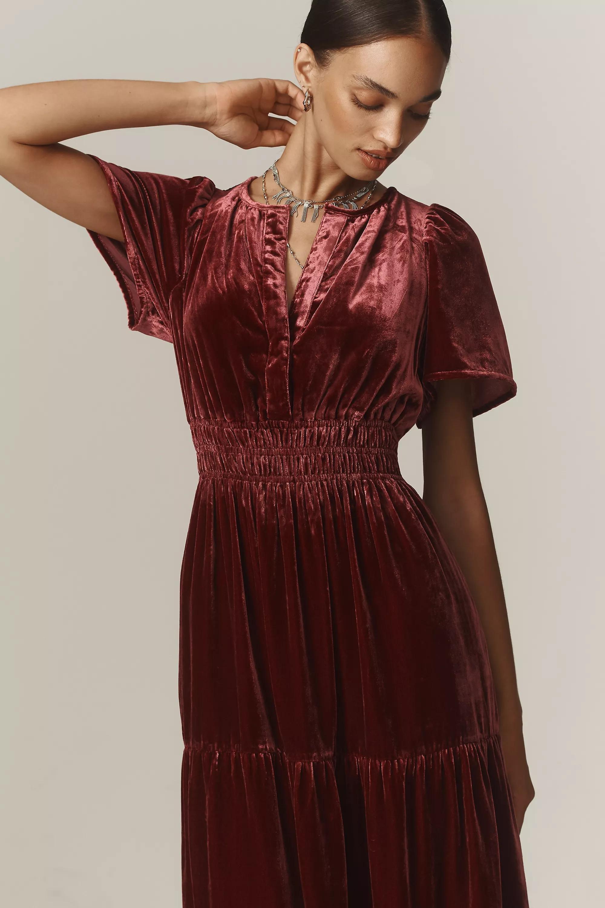 Anthropologie Ruched Milkmaid Retro Maxi, Red, , large image number 2