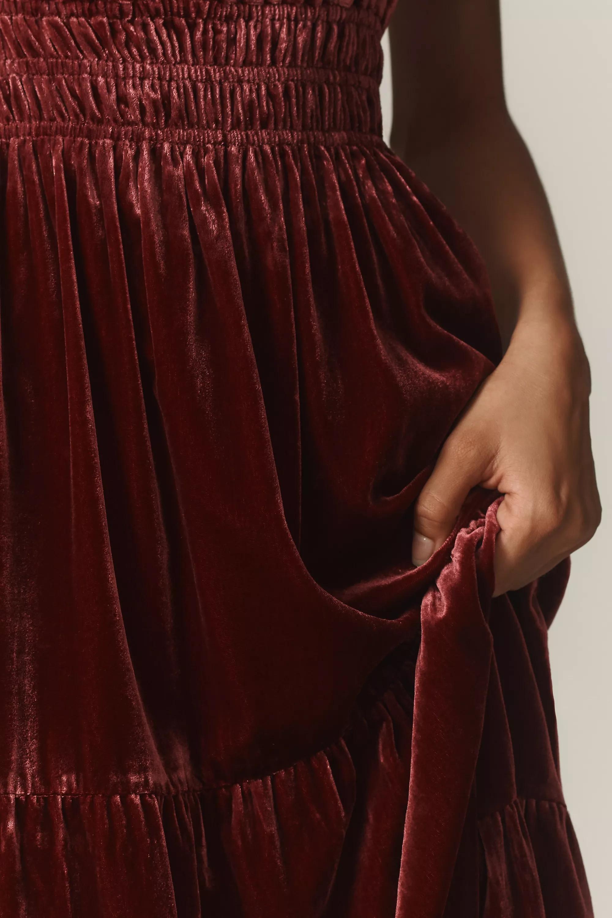 Anthropologie Ruched Milkmaid Retro Maxi, Red, , large image number 3