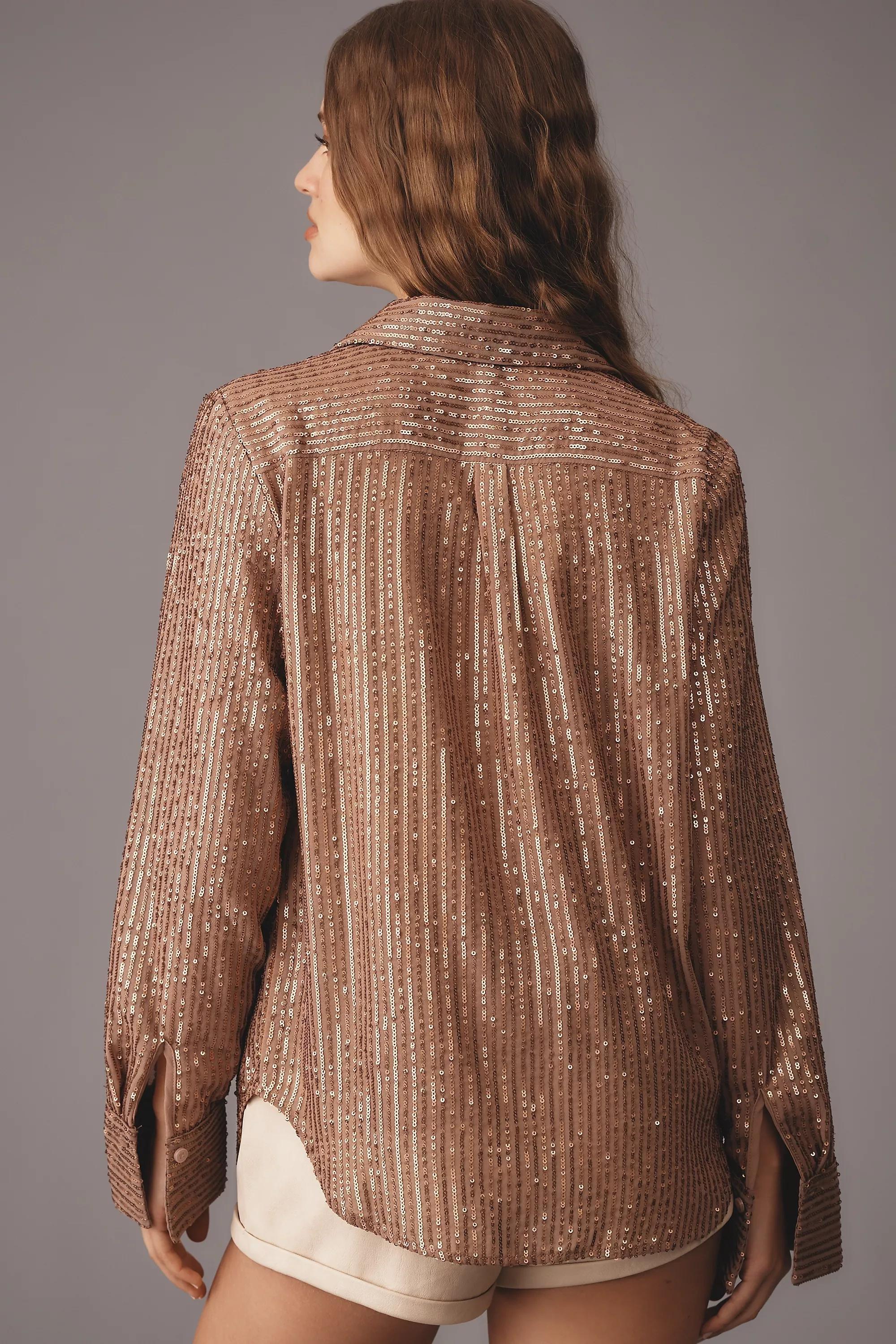 Anthropologie Textured Button-Down, Brown, A501_0020, large image number 1