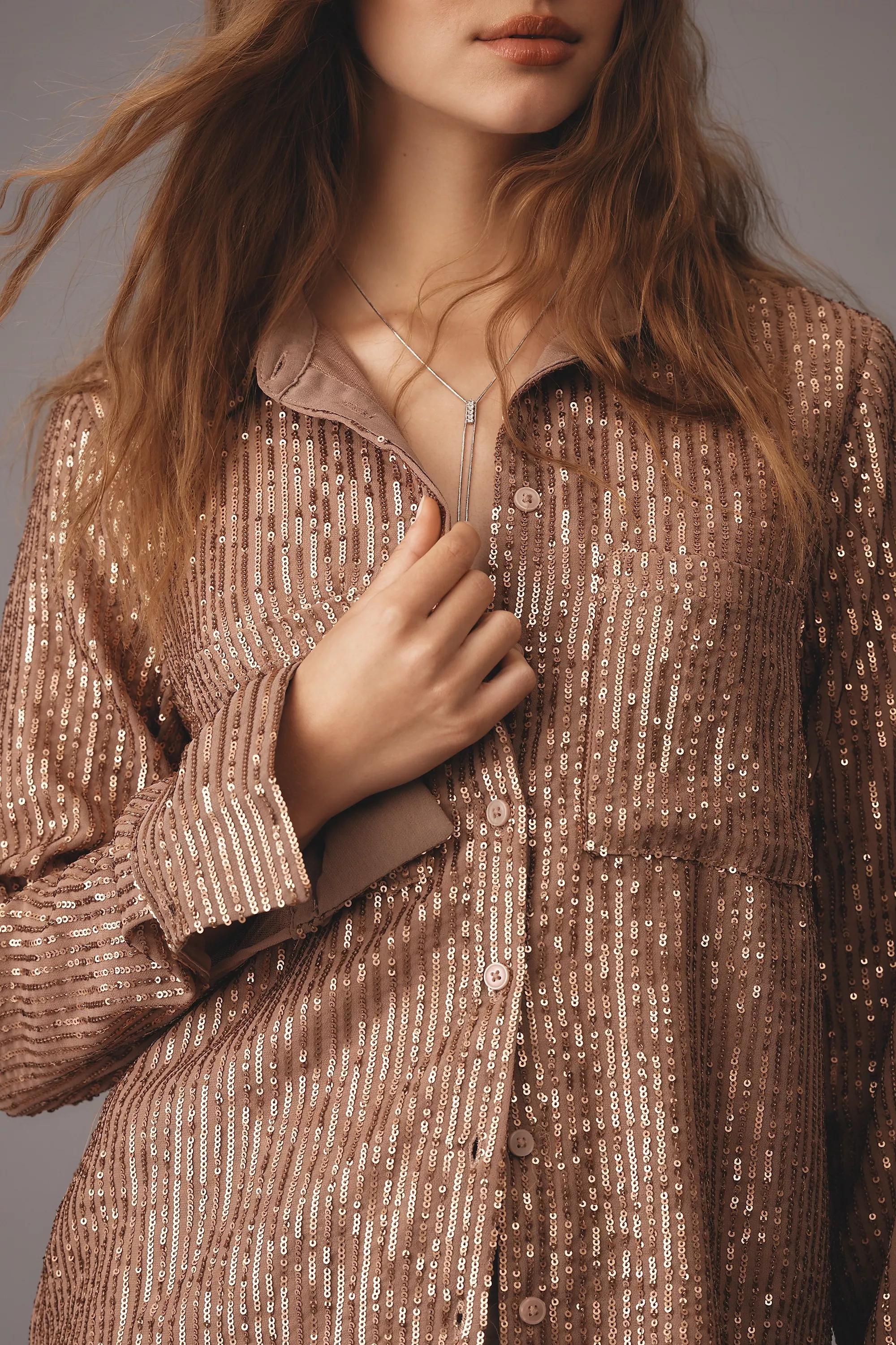 Anthropologie Textured Button-Down, Brown, A501_0020, large image number 3