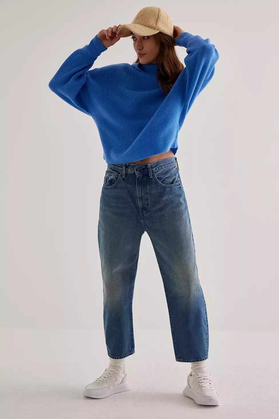 Pilcro Ribbed Cashmere Jumper, Blue, A501_0040, large image number 2