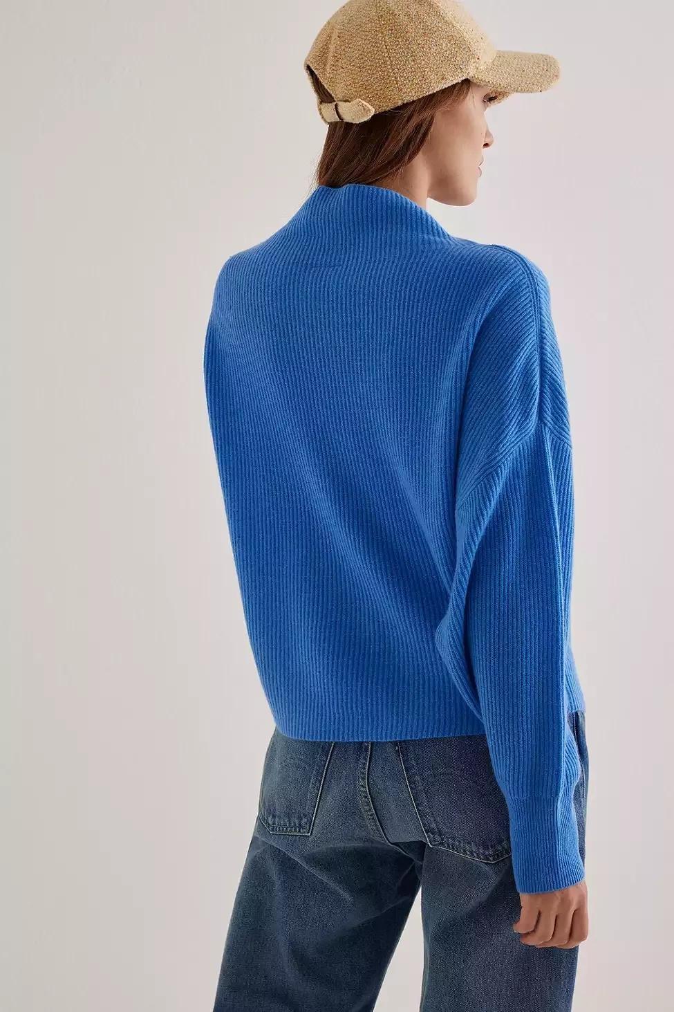 Pilcro Ribbed Cashmere Jumper, Blue, A501_0040, large image number 4