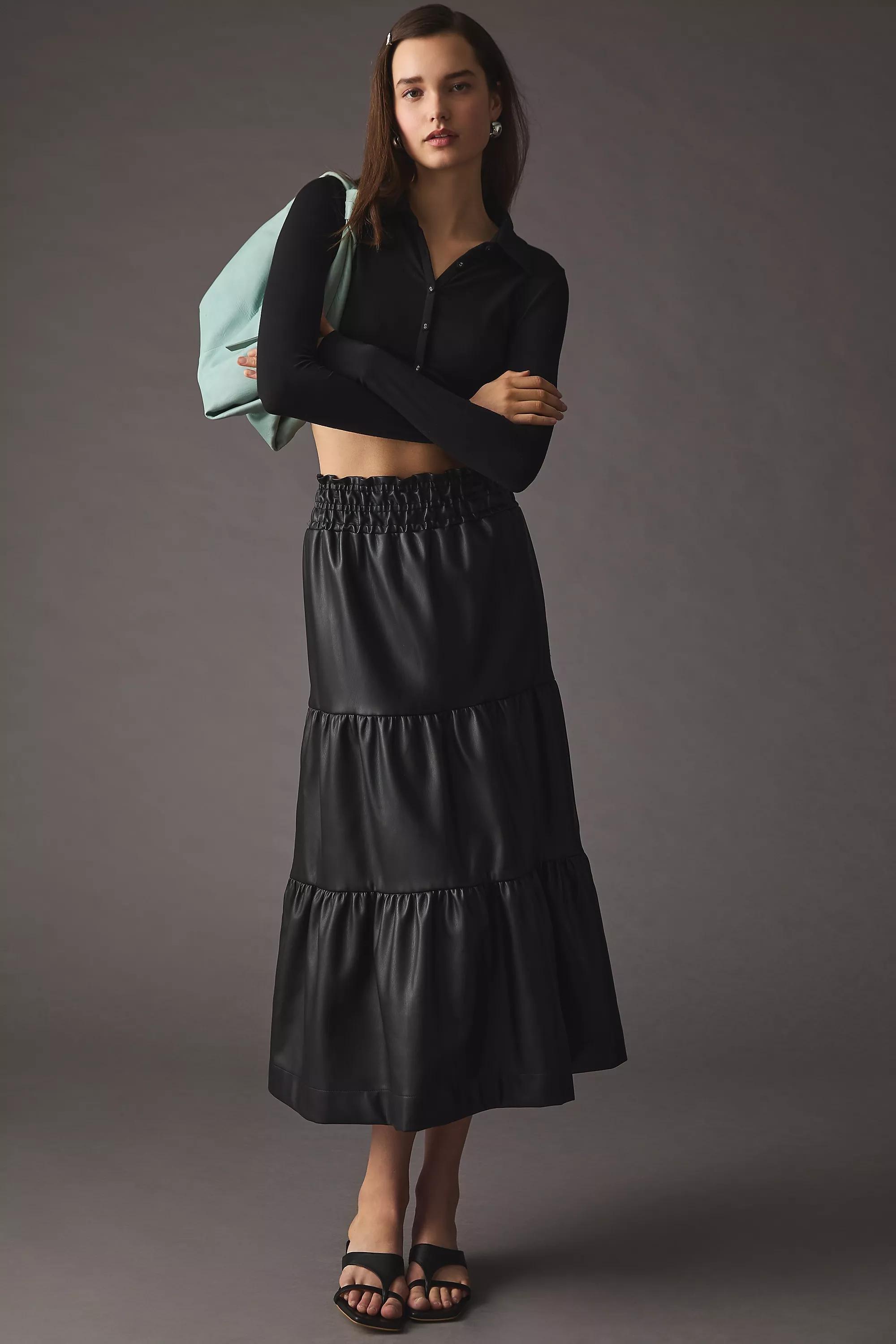 Anthropologie Textured Flared Casual Midi, Black, , large image number 0