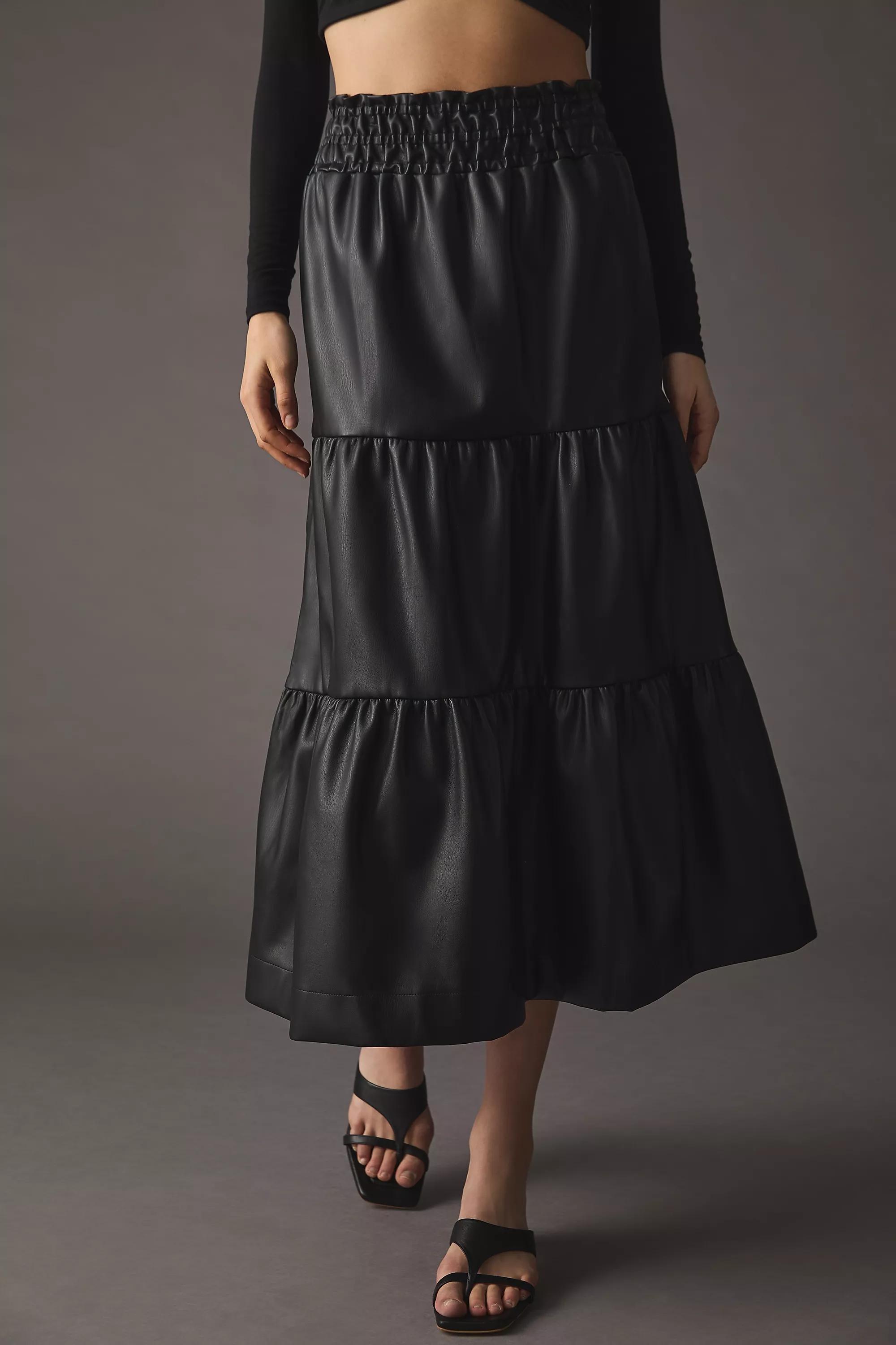Anthropologie Textured Flared Casual Midi, Black, , large image number 1