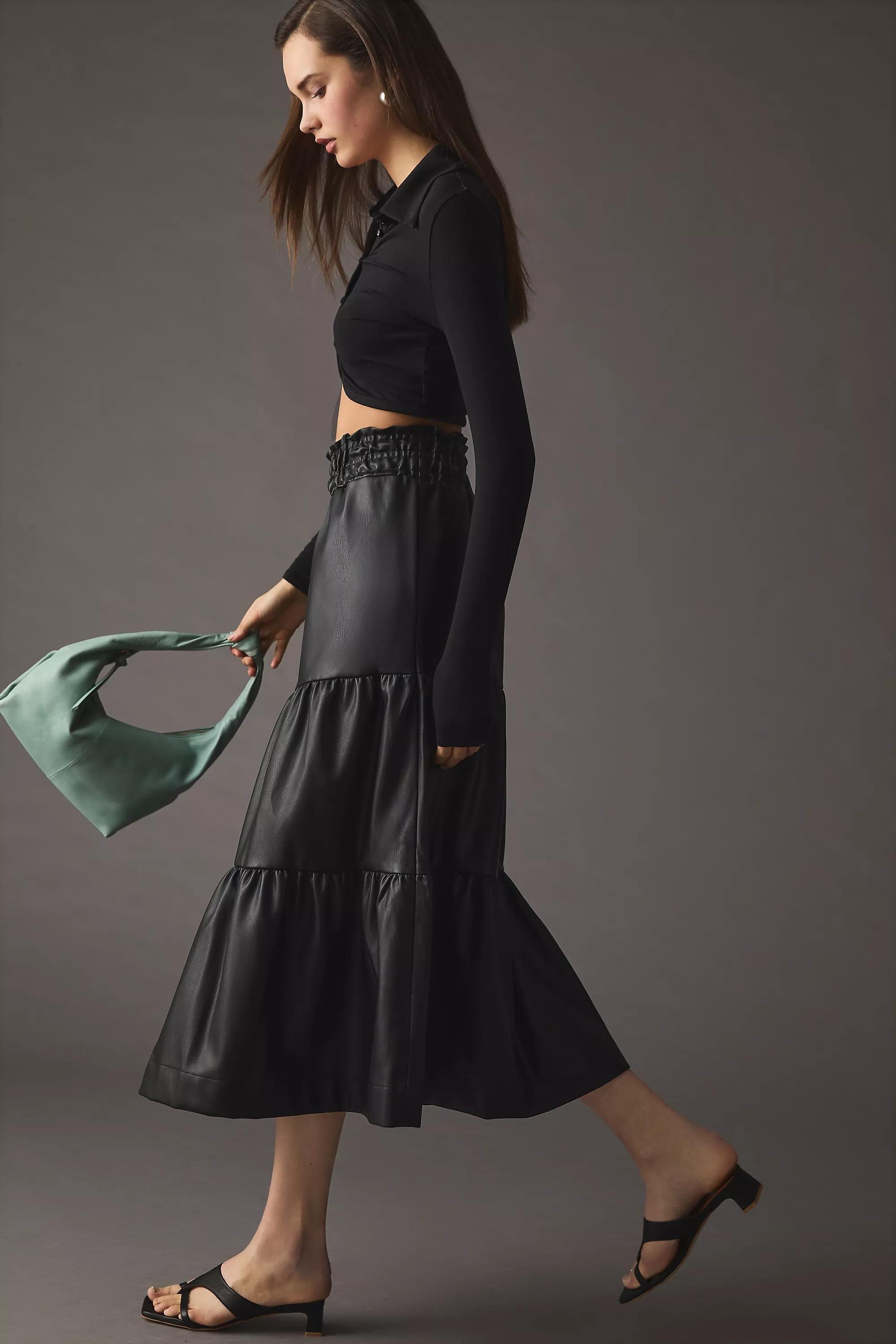 Anthropologie Textured Flared Casual Midi, Black, , large image number 2