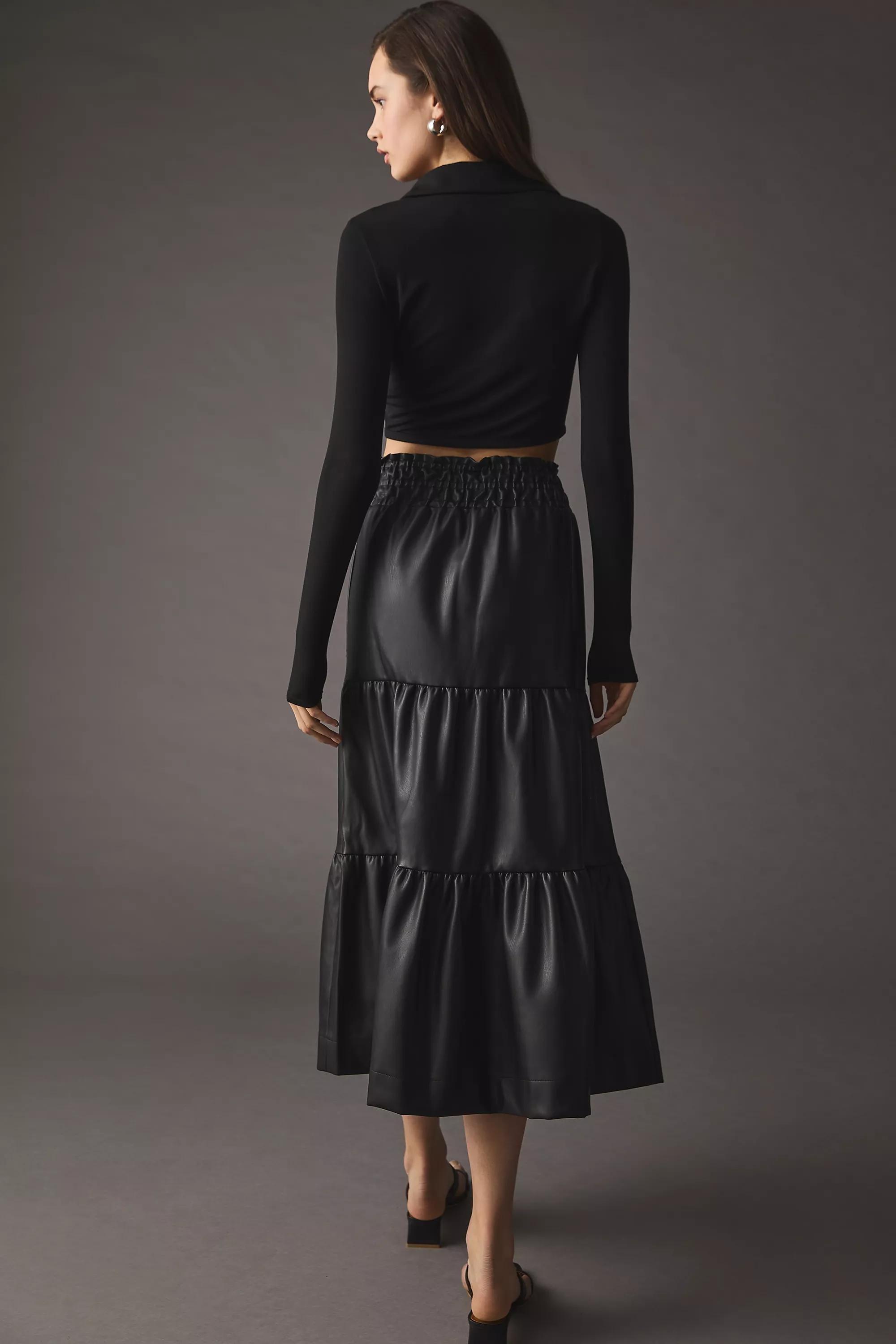 Anthropologie Textured Flared Casual Midi, Black, , large image number 4