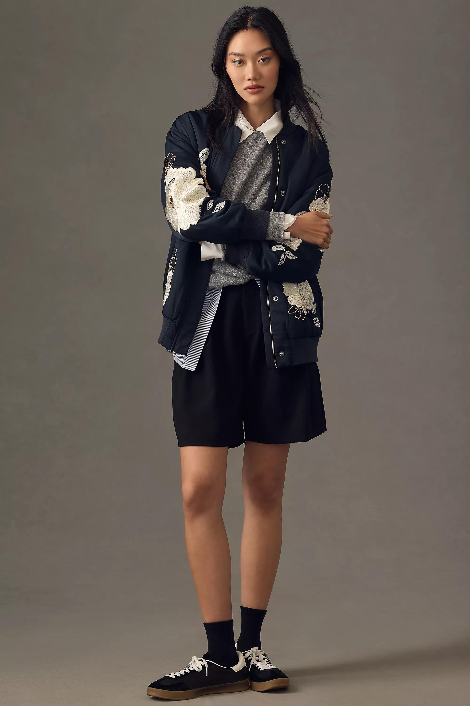 Maeve Embroidered Bomber Jacket, Black, A501_0001, large image number 0