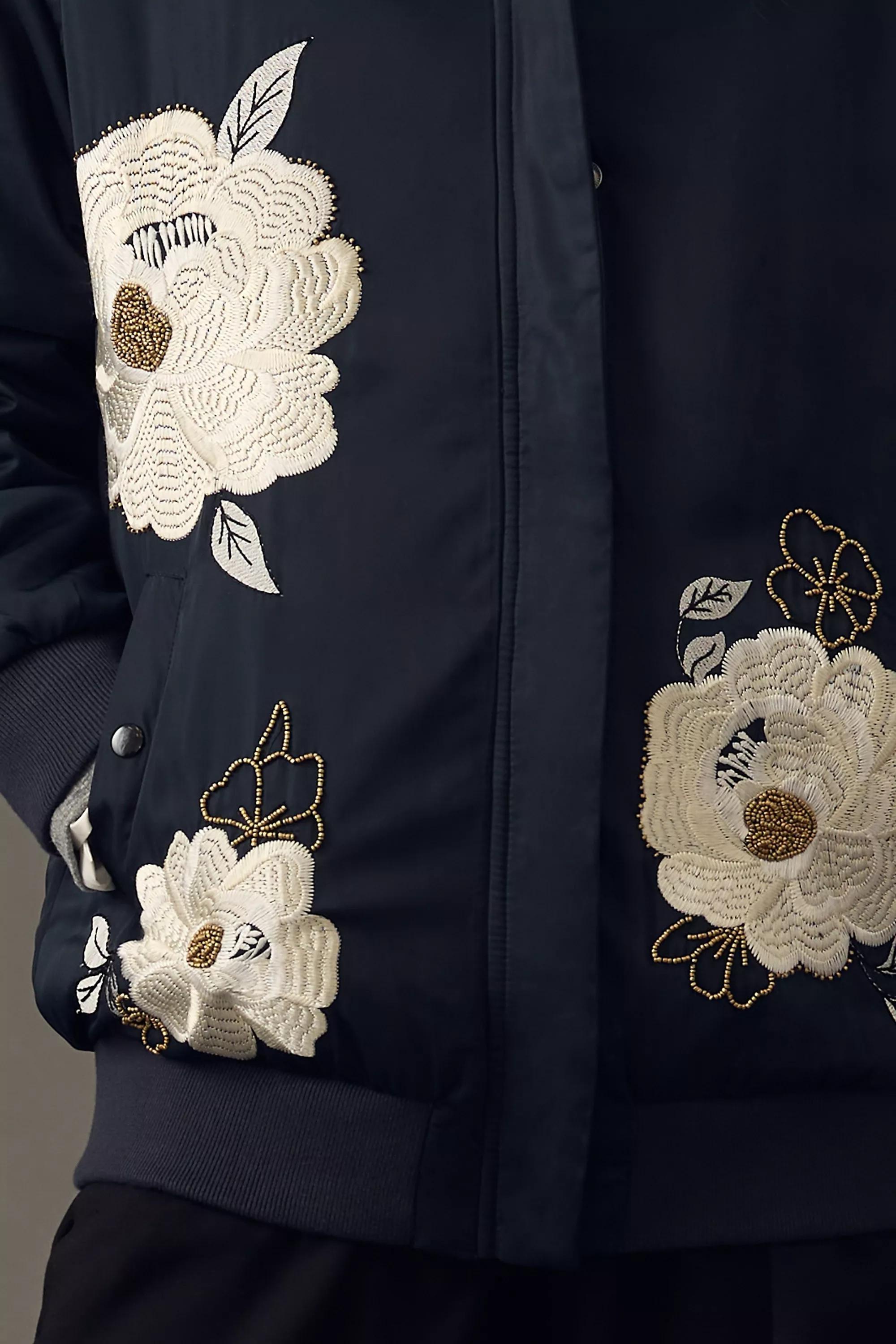 Maeve Embroidered Bomber Jacket, Black, A501_0001, large image number 1