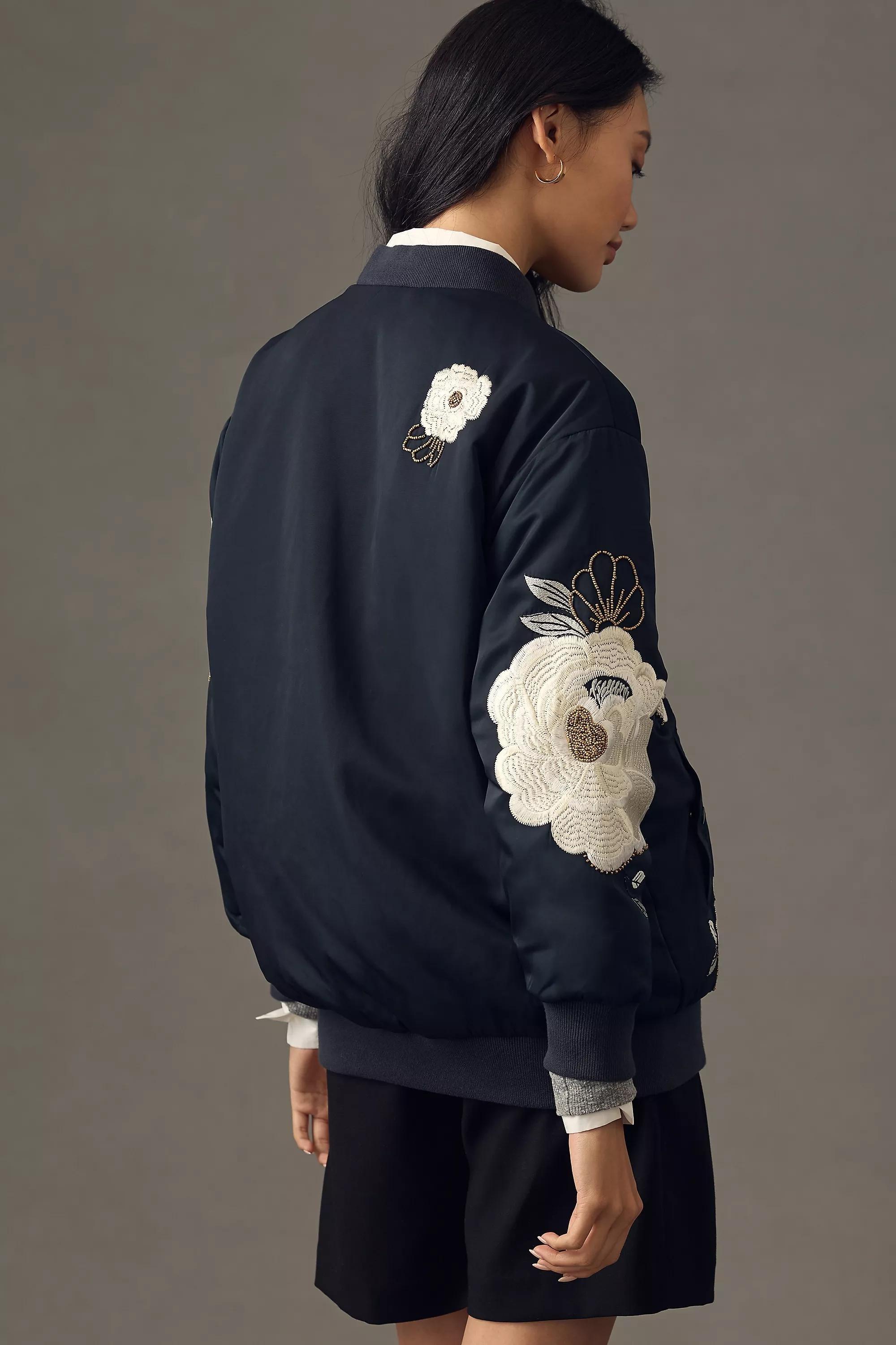 Maeve Embroidered Bomber Jacket, Black, A501_0001, large image number 2