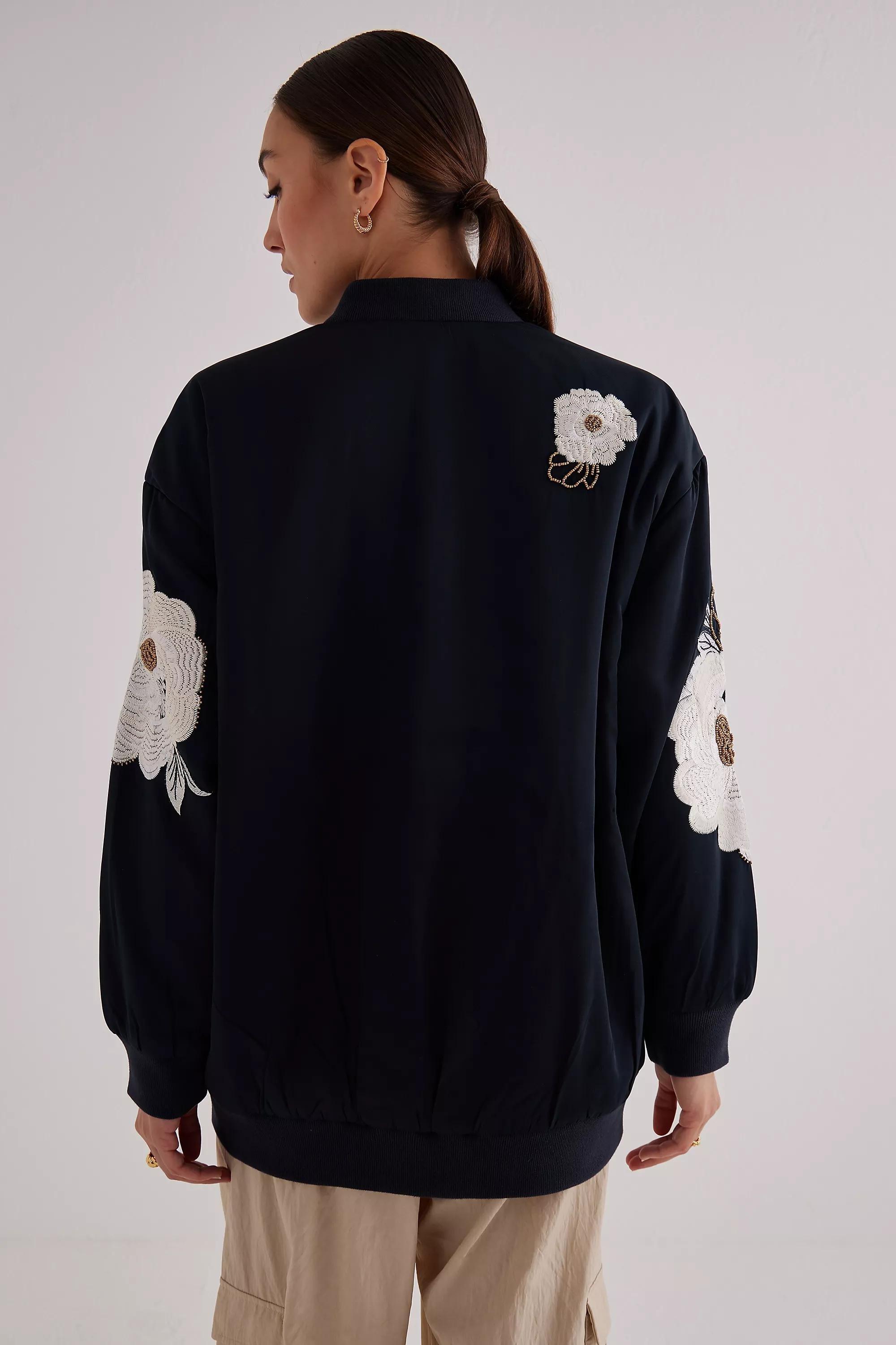 Maeve Embroidered Bomber Jacket, Black, A501_0001, large image number 5