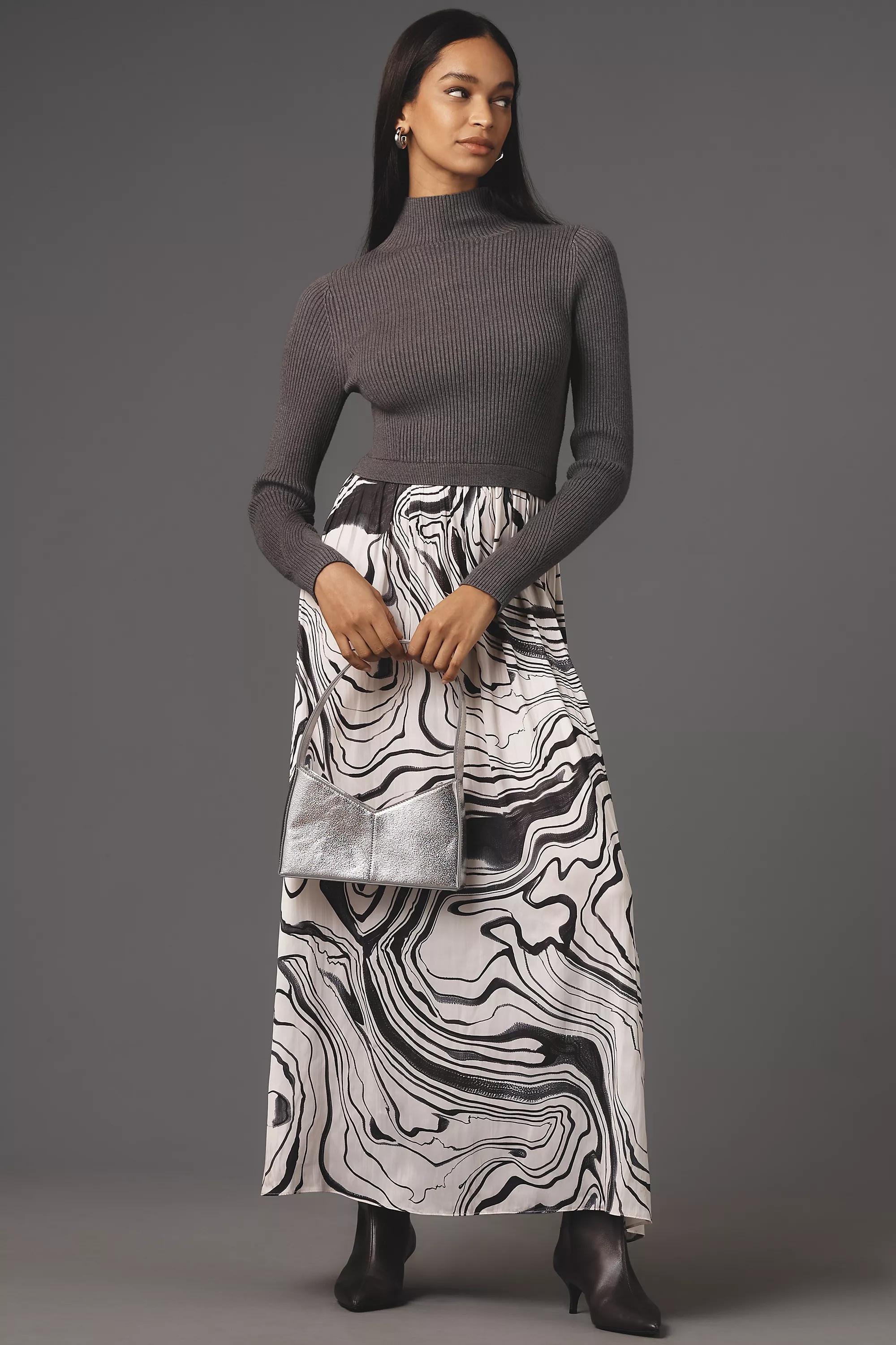 Anthropologie Abstract Sweater Maxi, Grey, , large image number 0