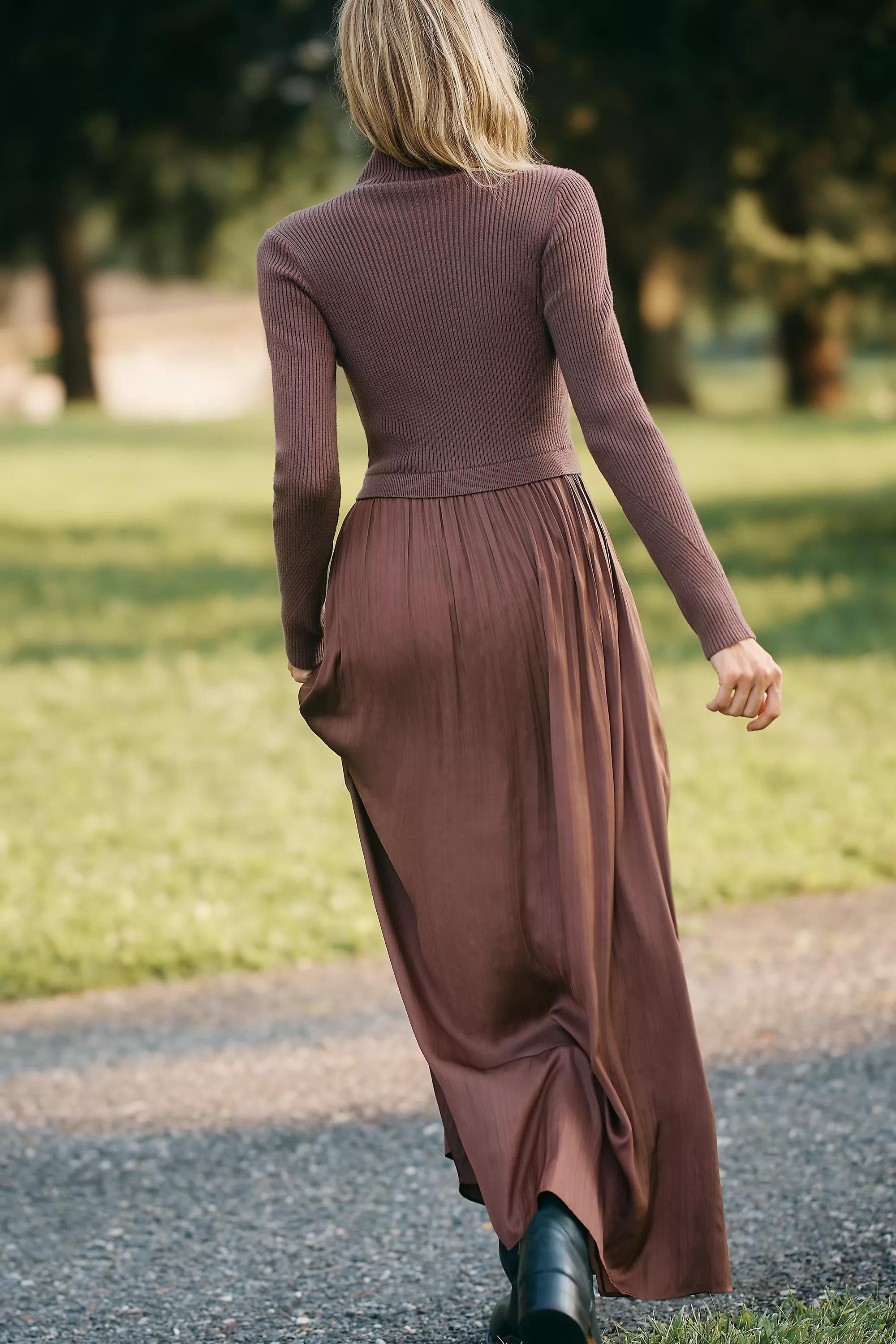 The Thea High-Neck Mockable Maxi Jumper Dress, Brown, A501_0020, large image number 1