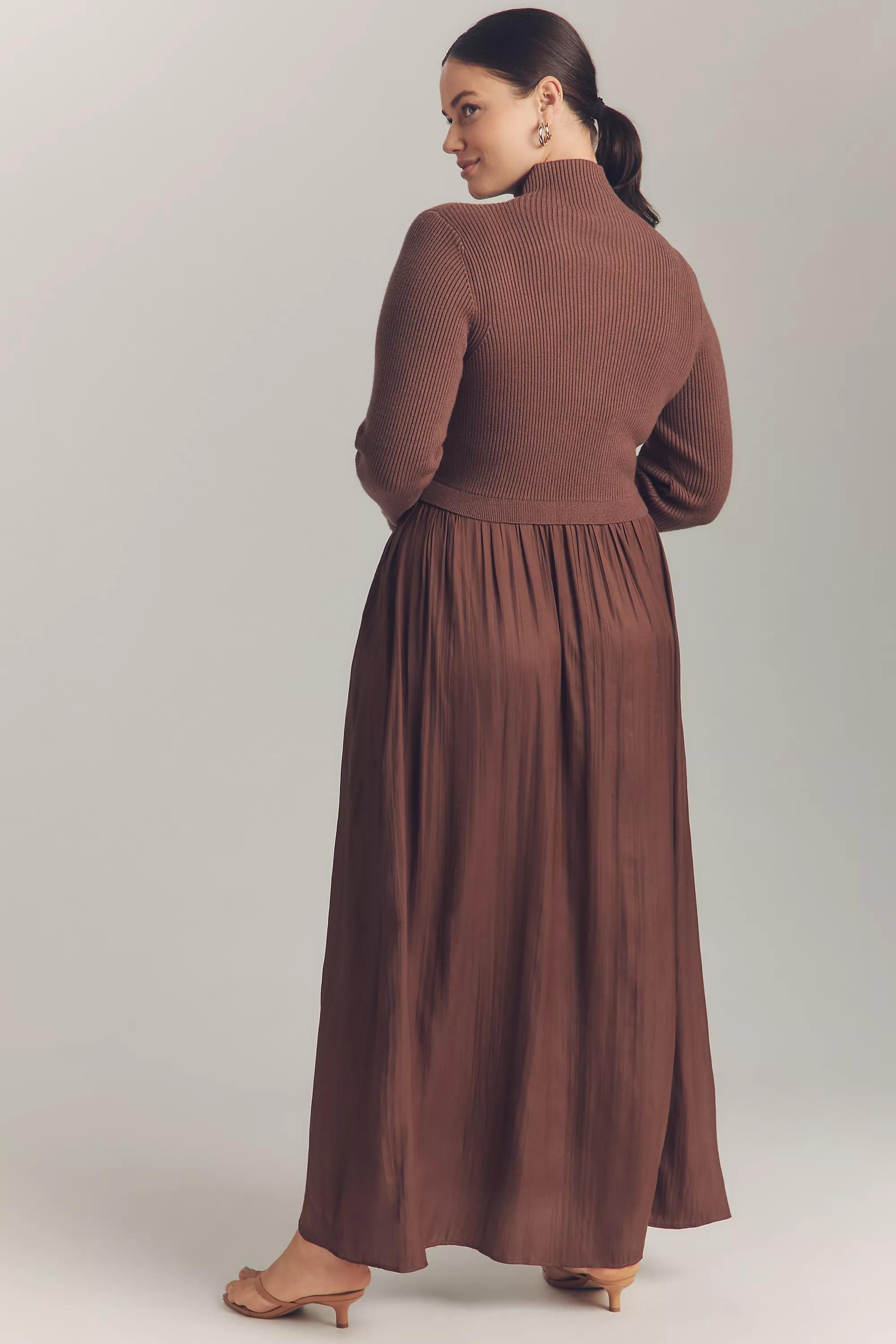 The Thea High-Neck Mockable Maxi Jumper Dress, Brown, A501_0020, large image number 4