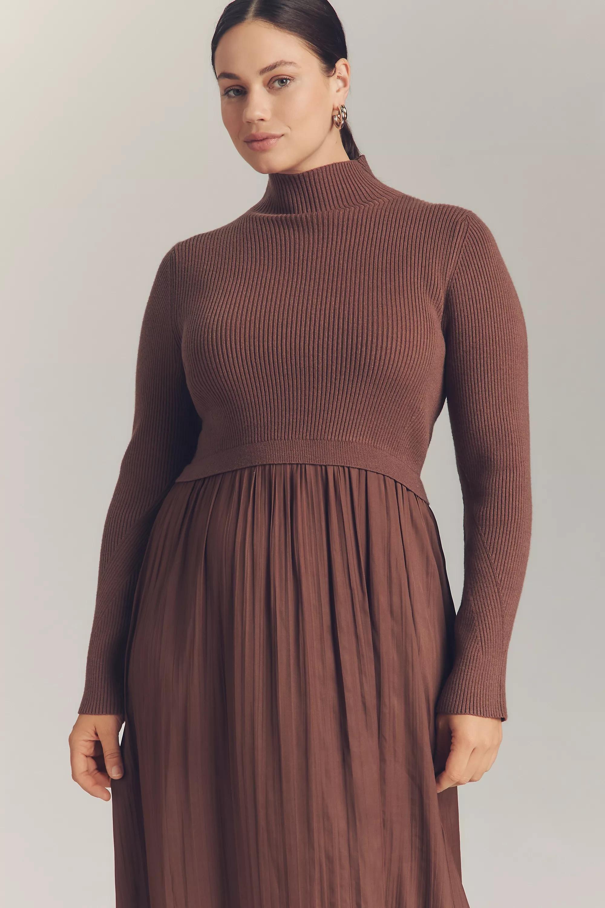 The Thea High-Neck Mockable Maxi Jumper Dress, Brown, A501_0020, large image number 5