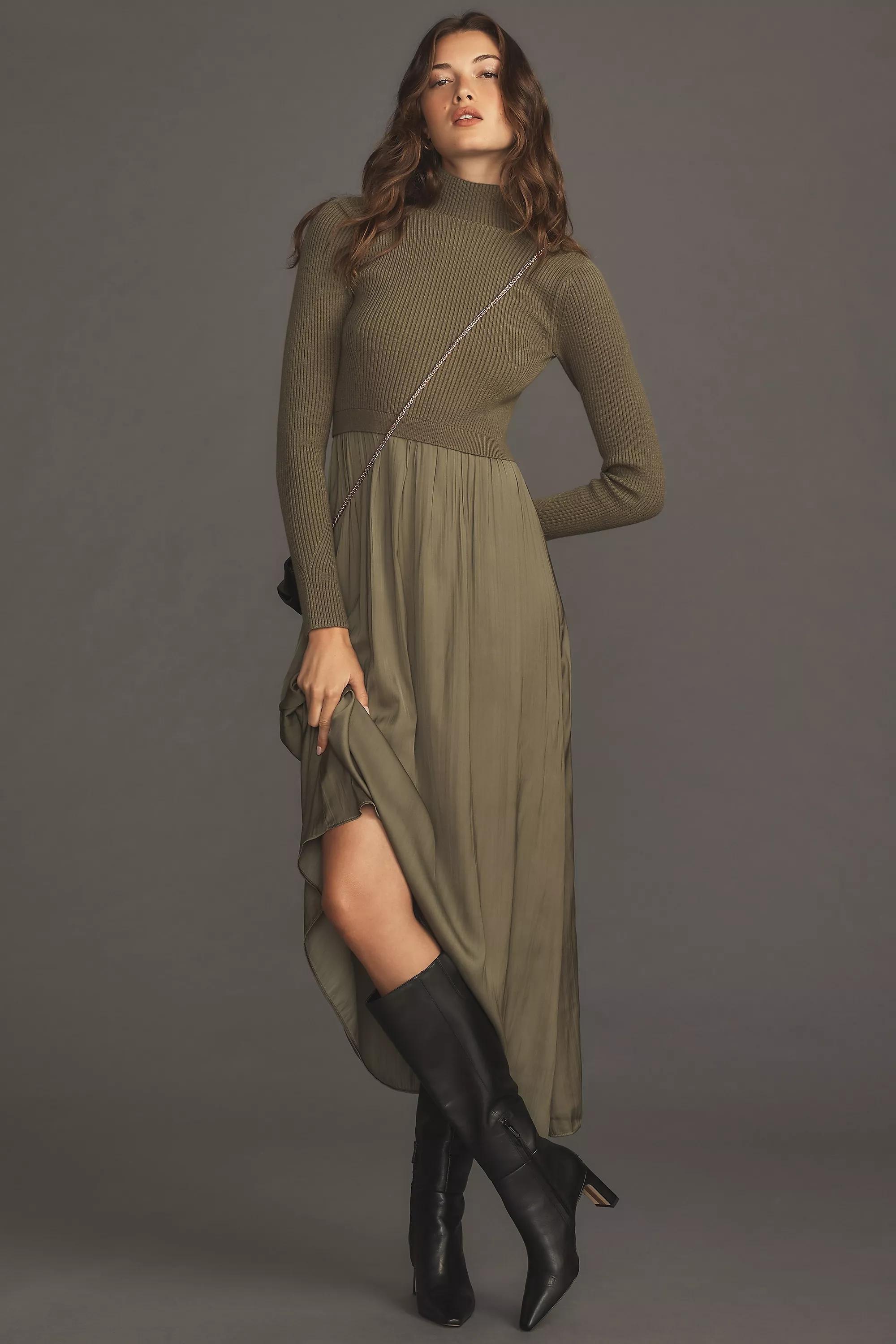 By Anthropologie High-Neck Mockable Maxi Jumper Dress, Green, , large image number 0