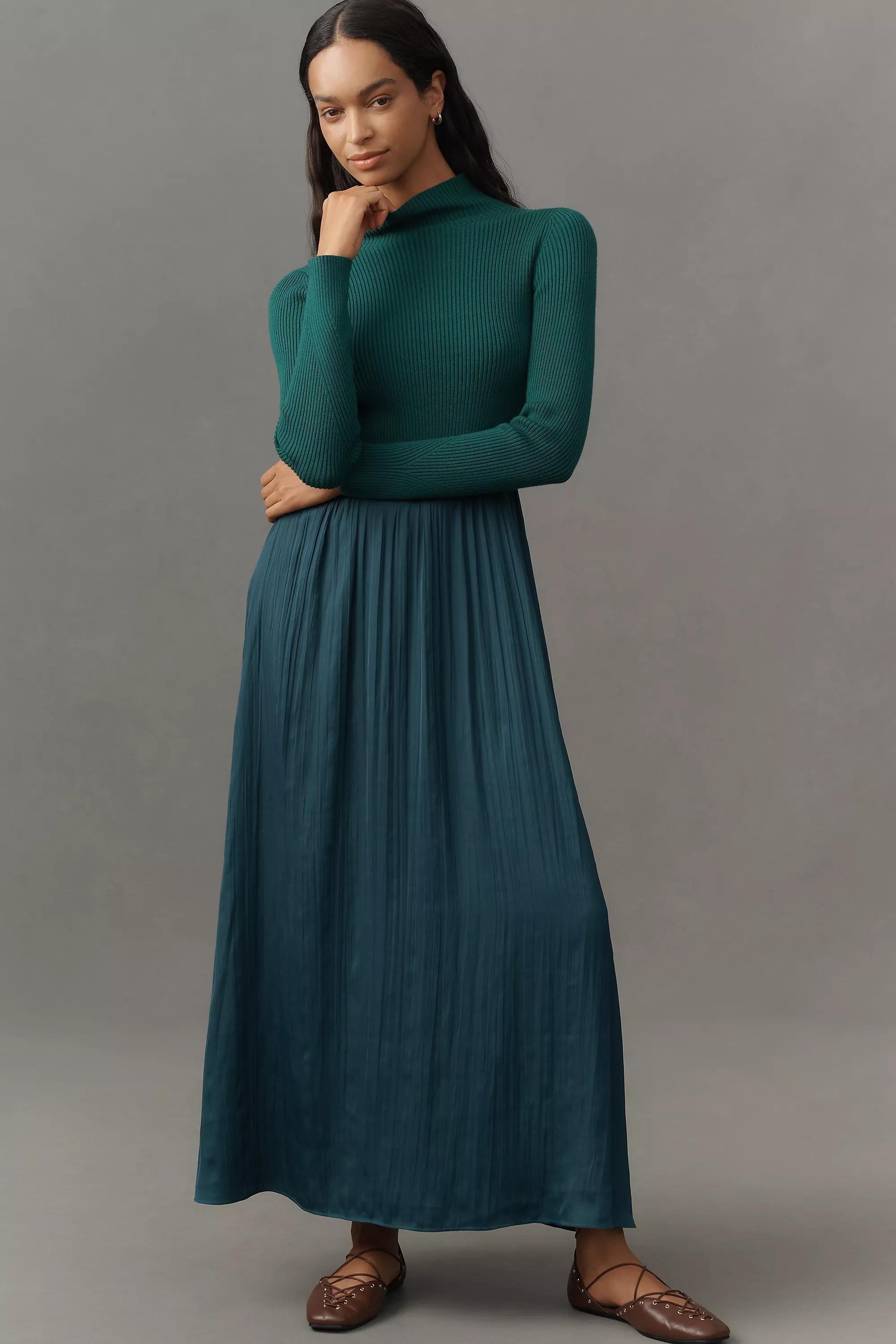 The Thea High-Neck Mockable Maxi Jumper Dress, Green, A501_0037, large image number 0