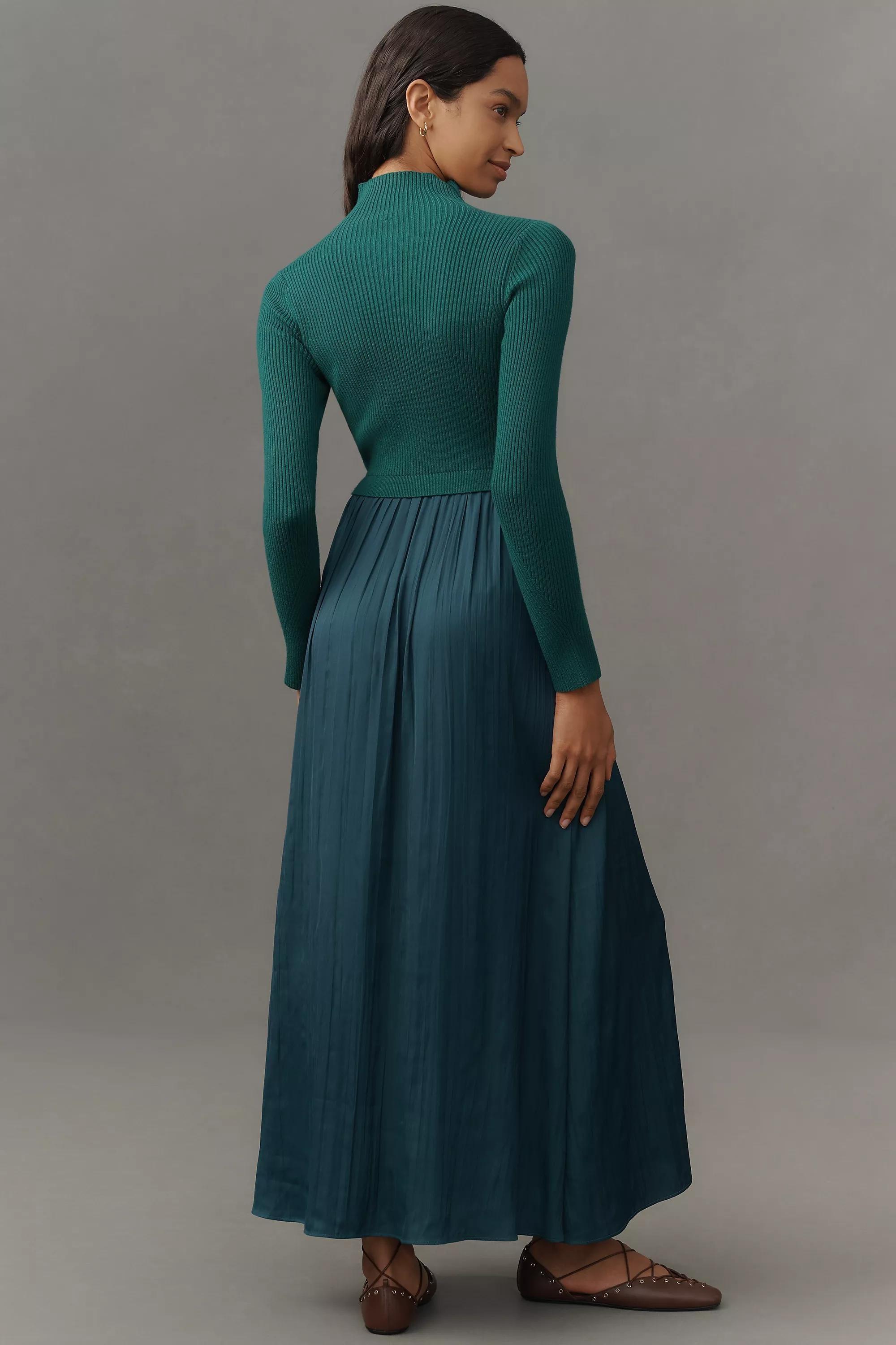 The Thea High-Neck Mockable Maxi Jumper Dress, Green, A501_0037, large image number 1