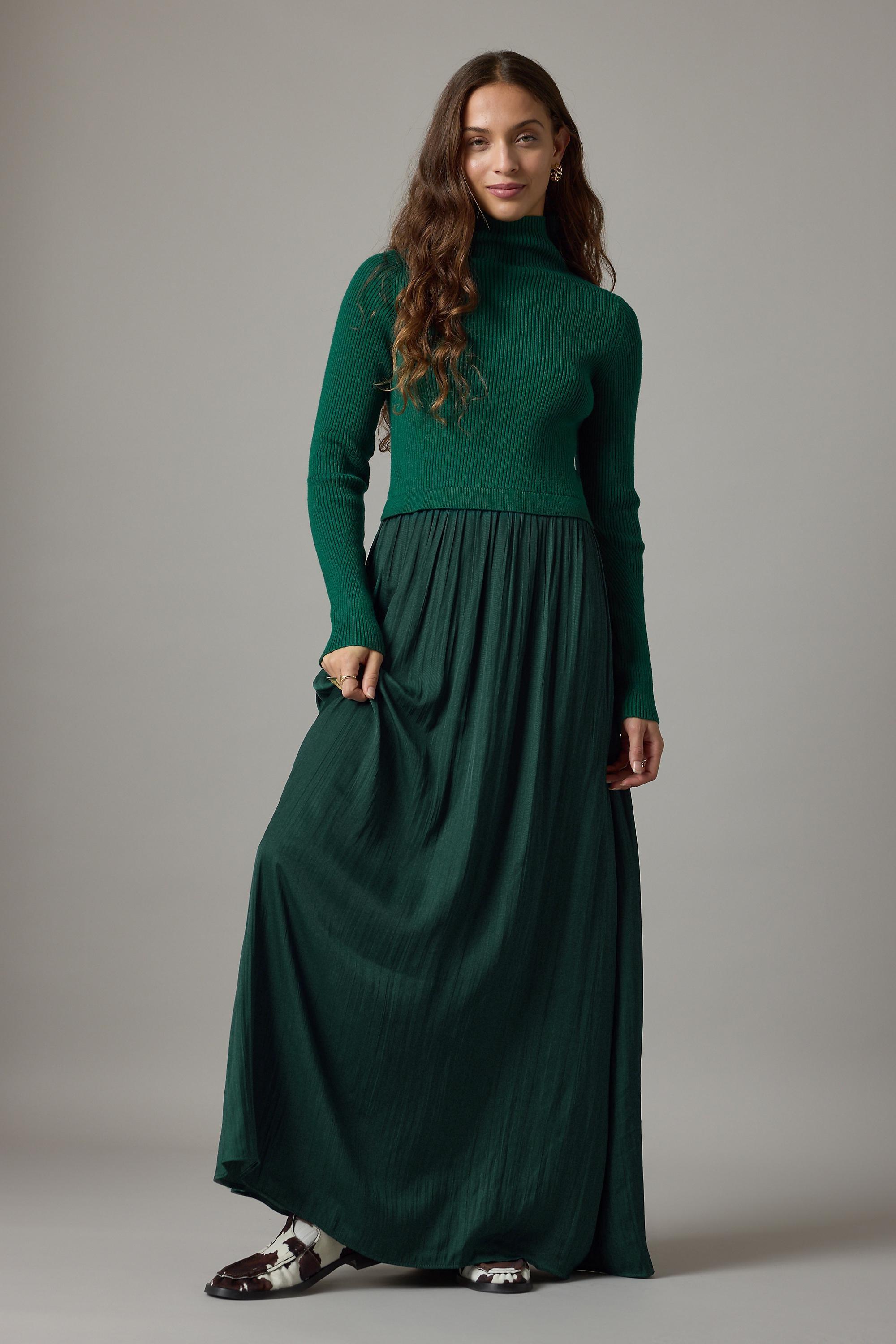 The Thea High-Neck Mockable Maxi Jumper Dress, Green, A501_0037, large image number 4