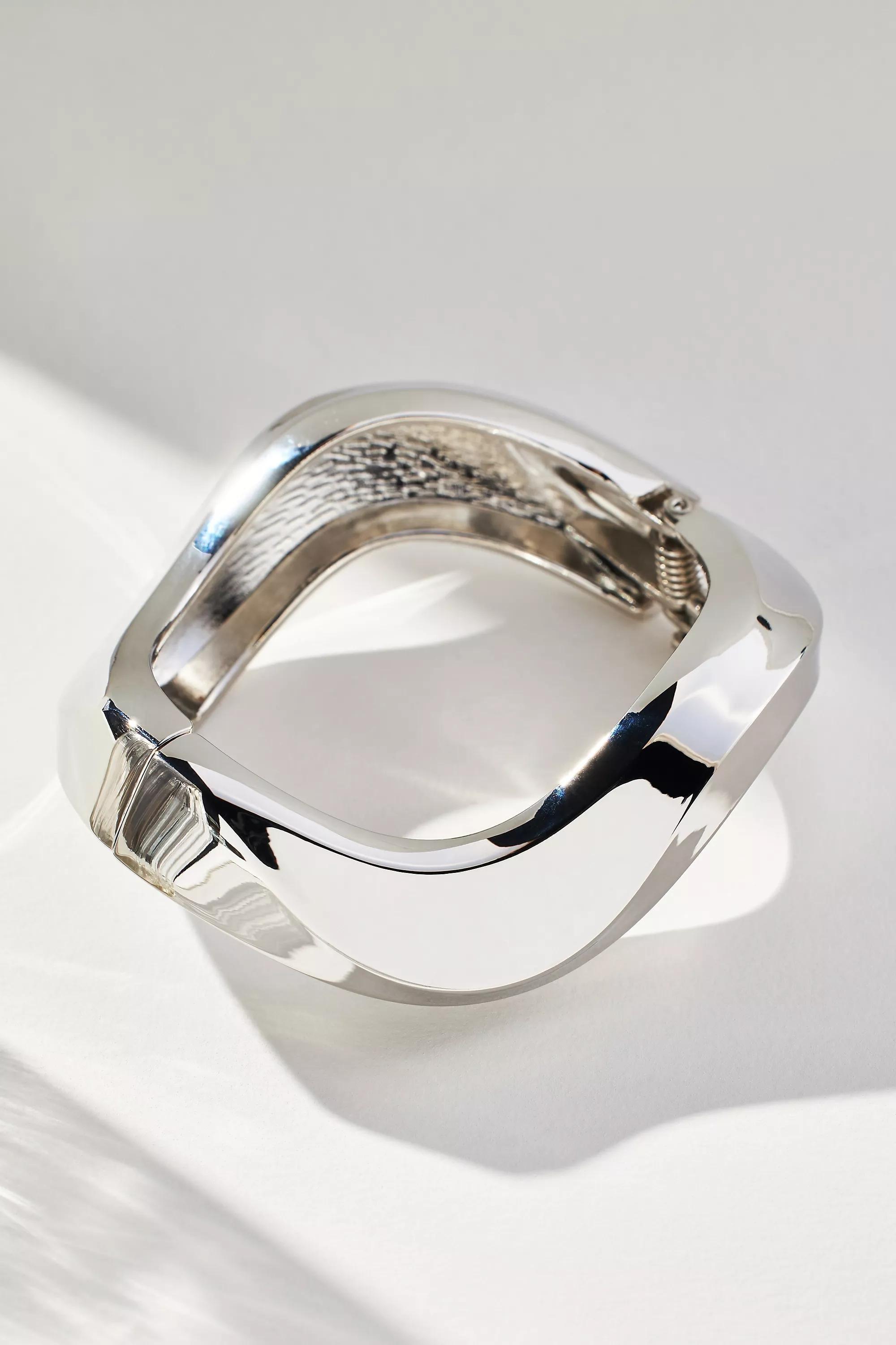 Chunky Metal Wave Bangle, Silver, A501_0007, large image number 0