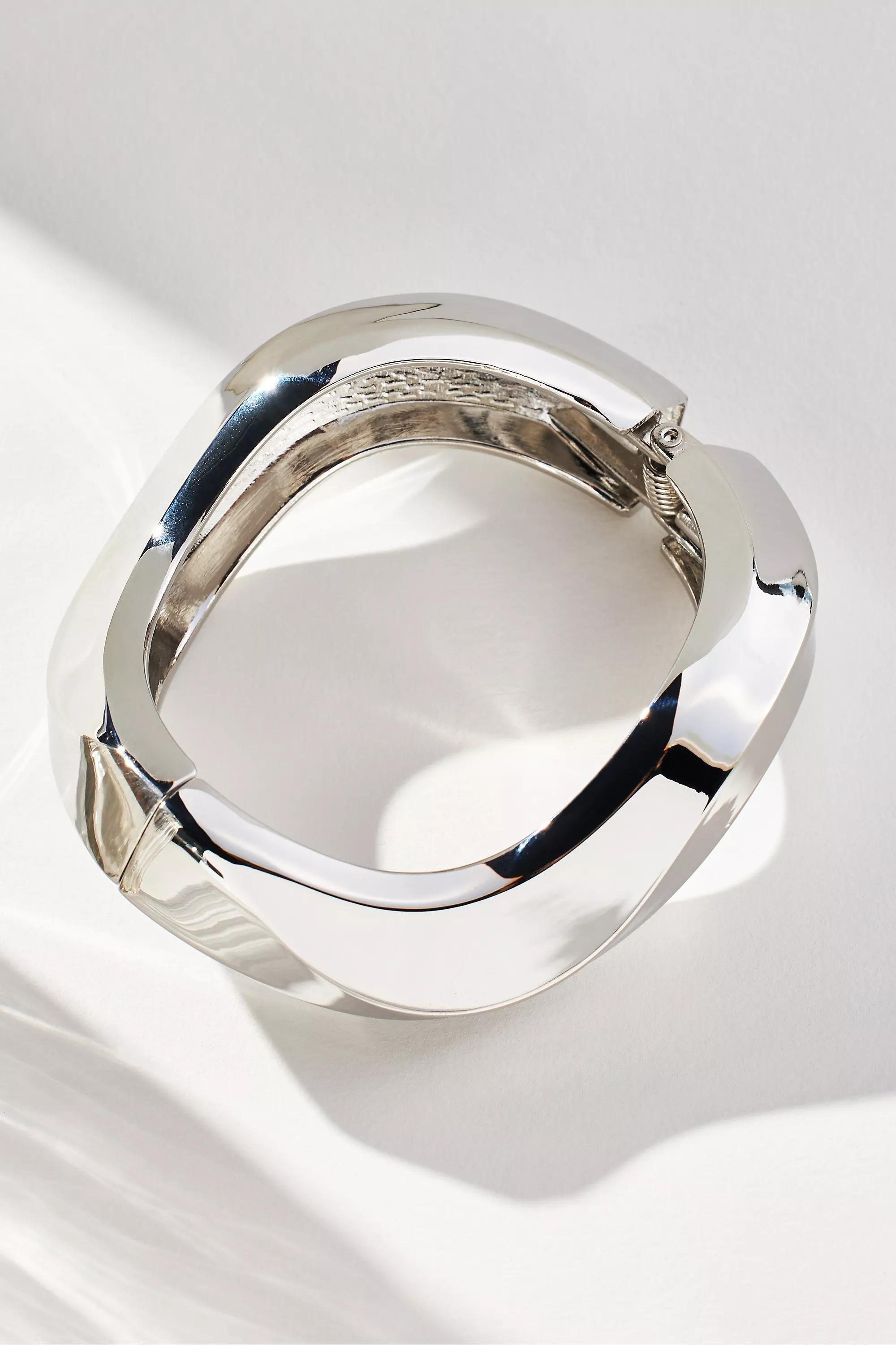 Chunky Metal Wave Bangle, Silver, A501_0007, large image number 3