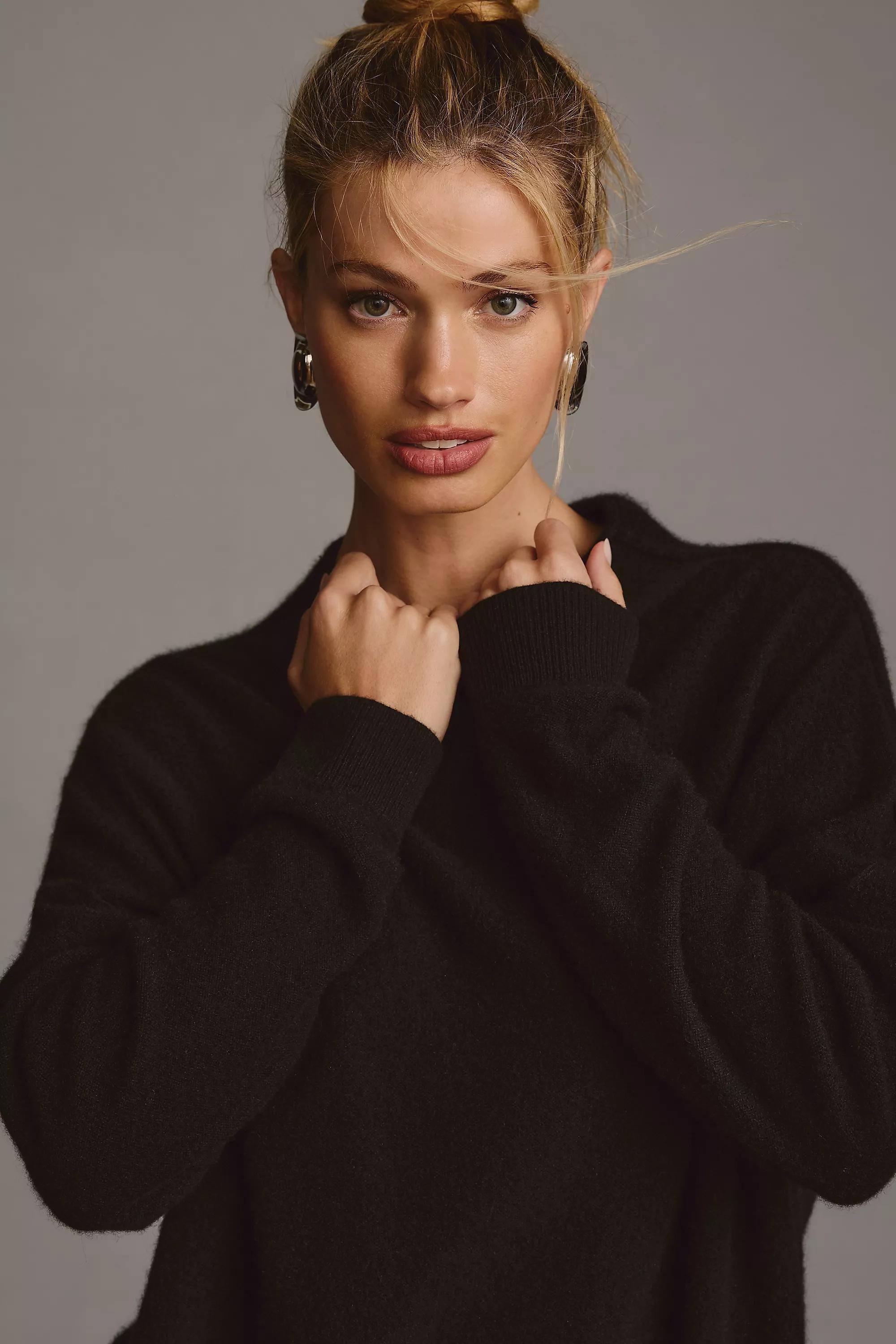 Alani Cashmere Mock Neck Jumper, Black, , large image number 1
