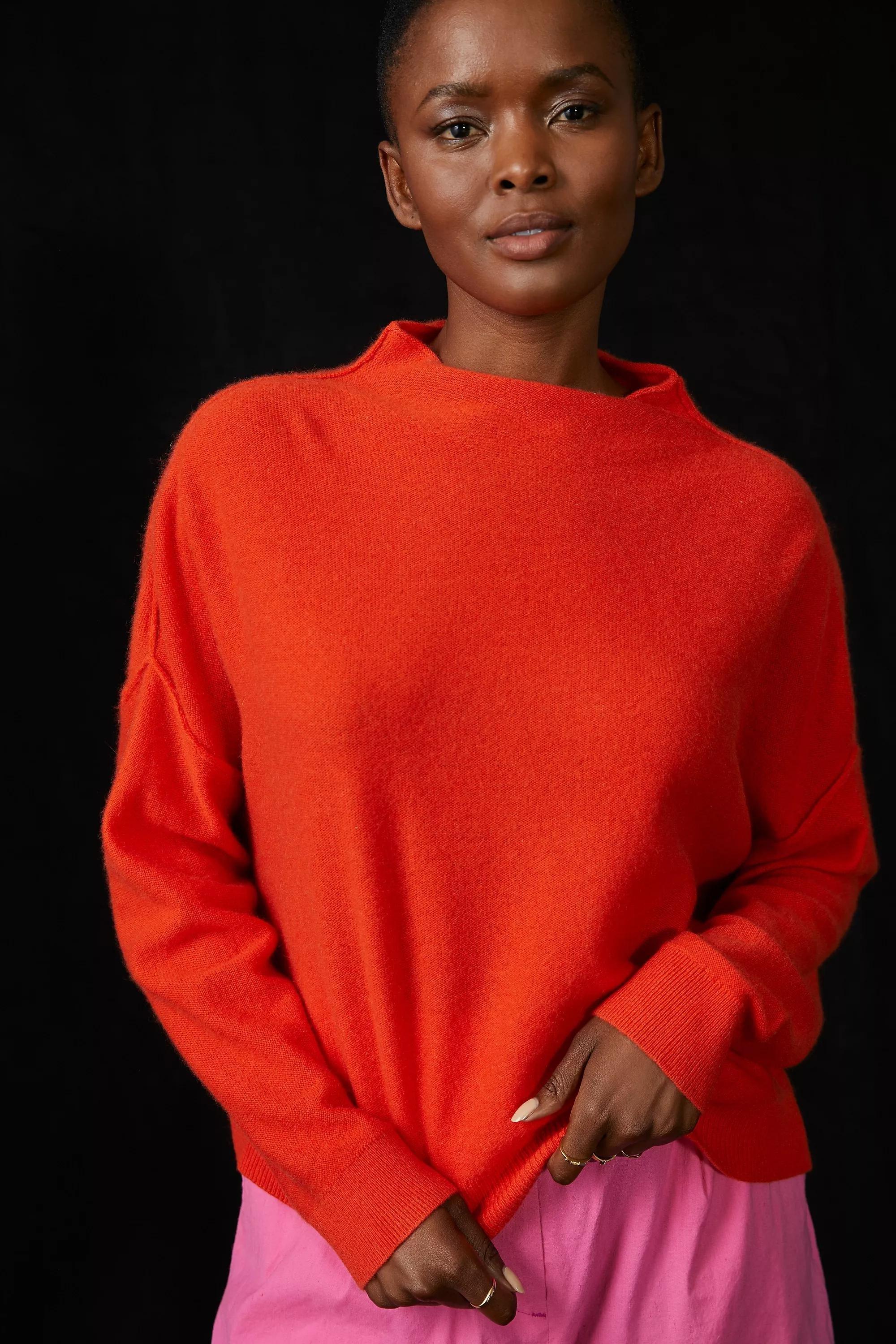 By Pilcro Cashmere Mock Neck Jumper, Red, A501_0069, medium